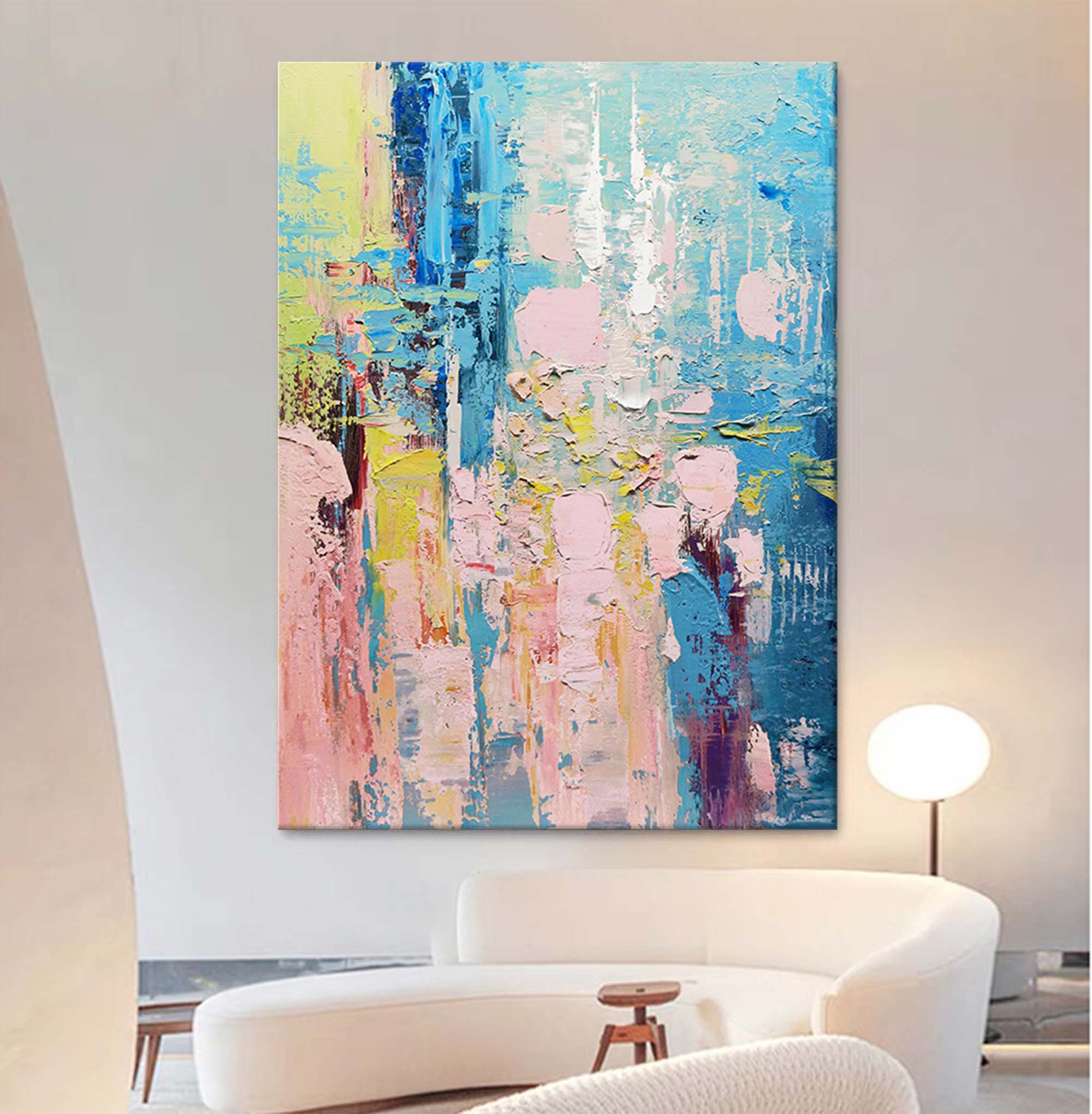 Serene Blue and Pink Abstract Textured Canvas Art