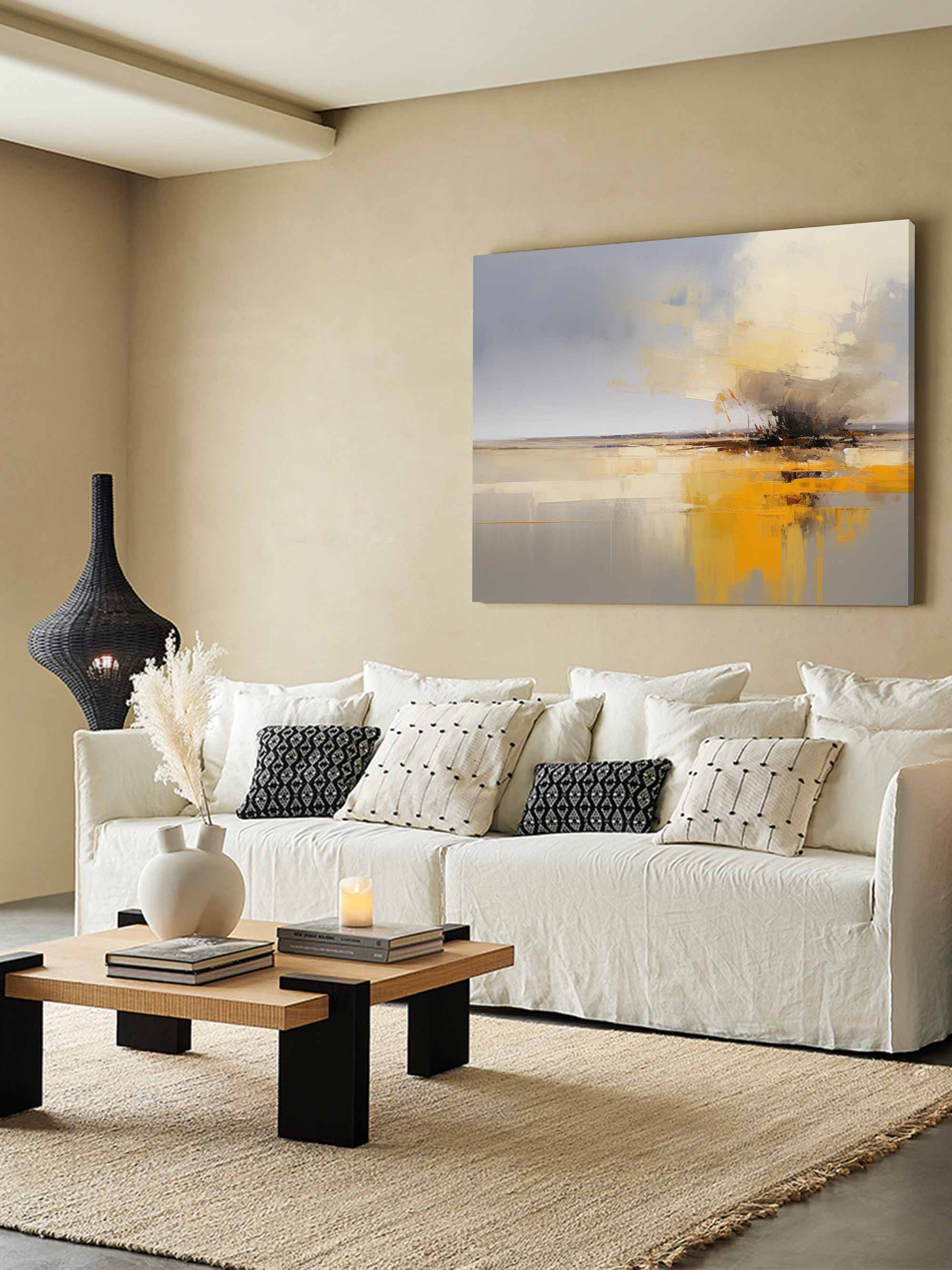 Bold Yellow and Gray Abstract Art