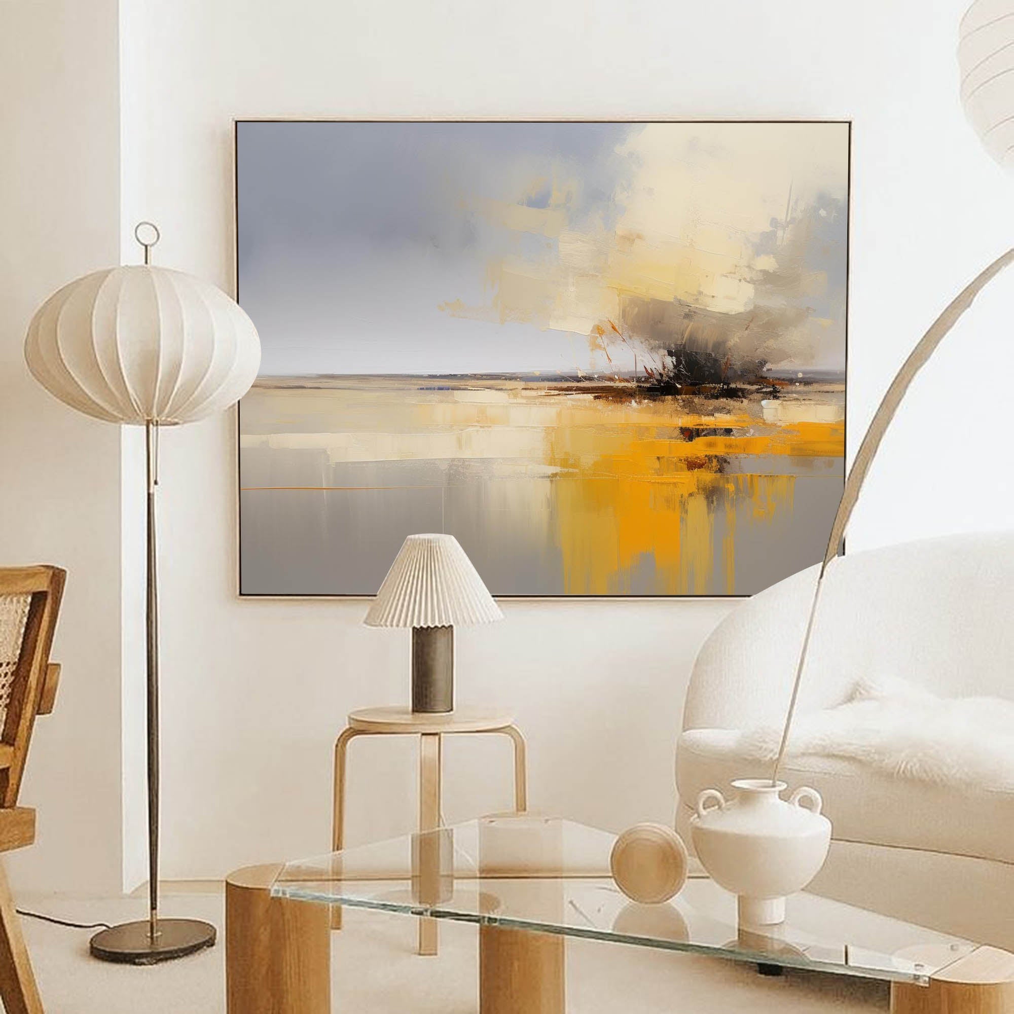 Bold Yellow and Gray Abstract Art