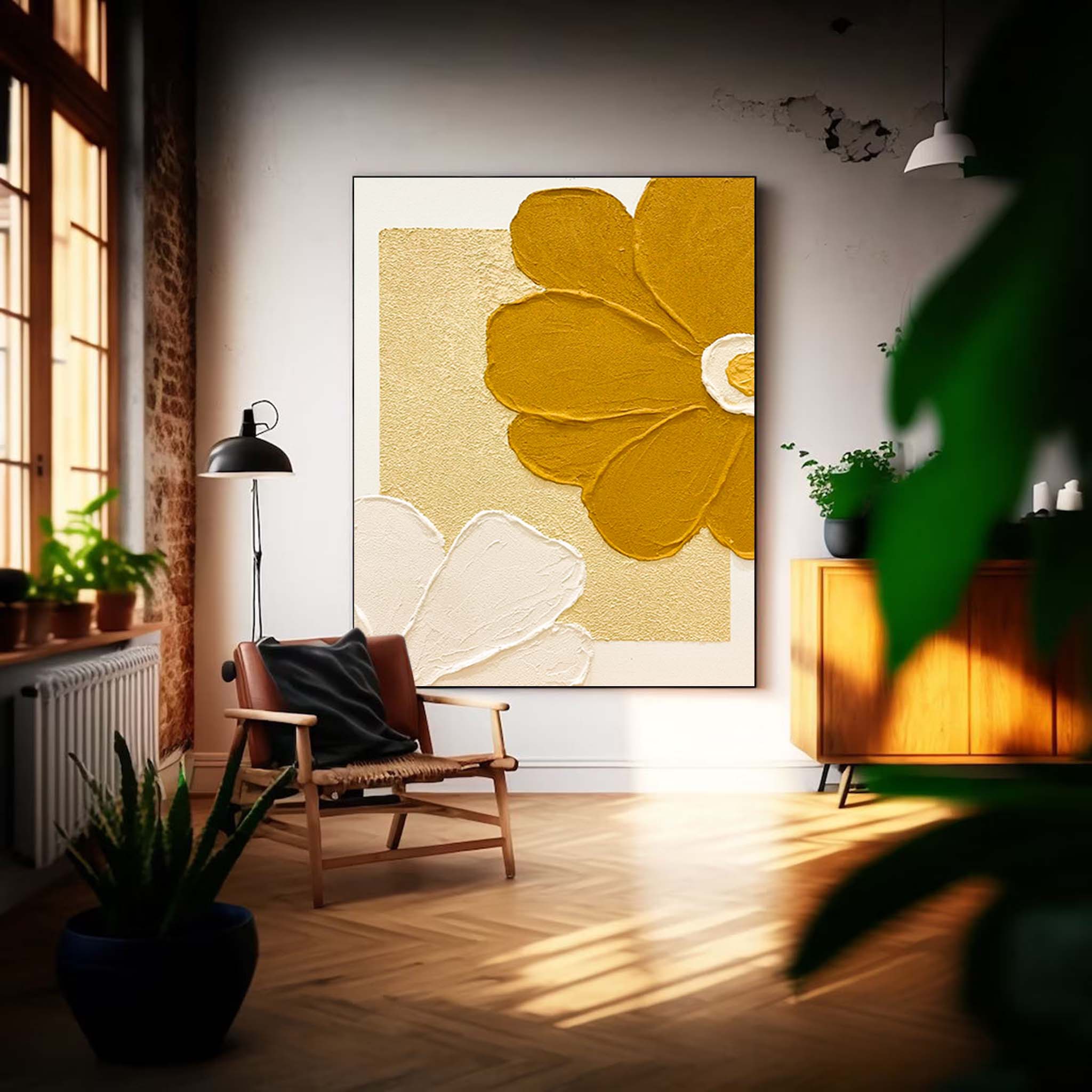 Golden and White Floral Relief Art