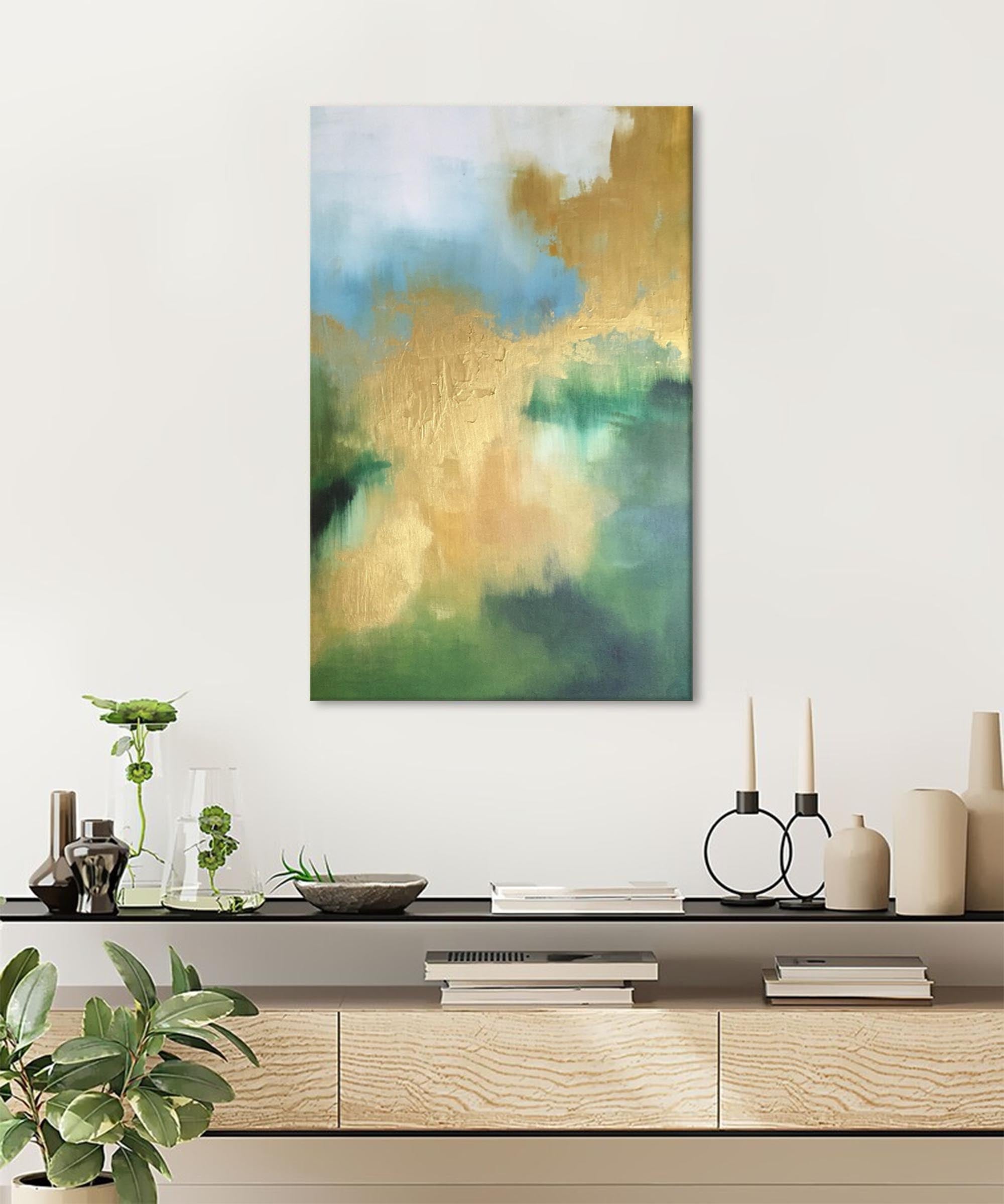 Abstract Gold and Green Oil Art