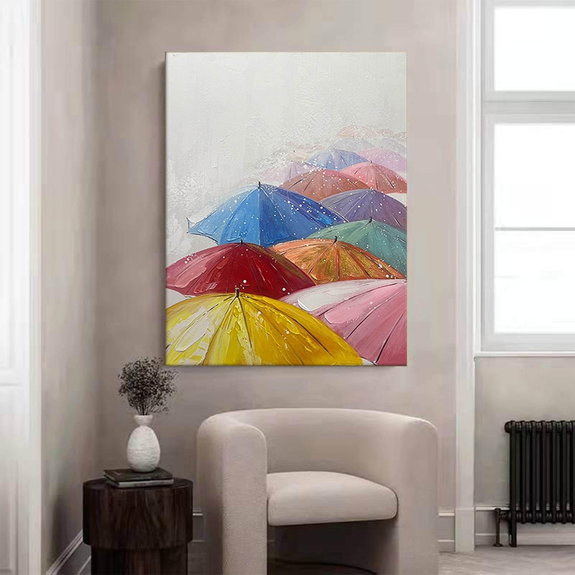 Colorful Umbrellas in the Rain Canvas Art