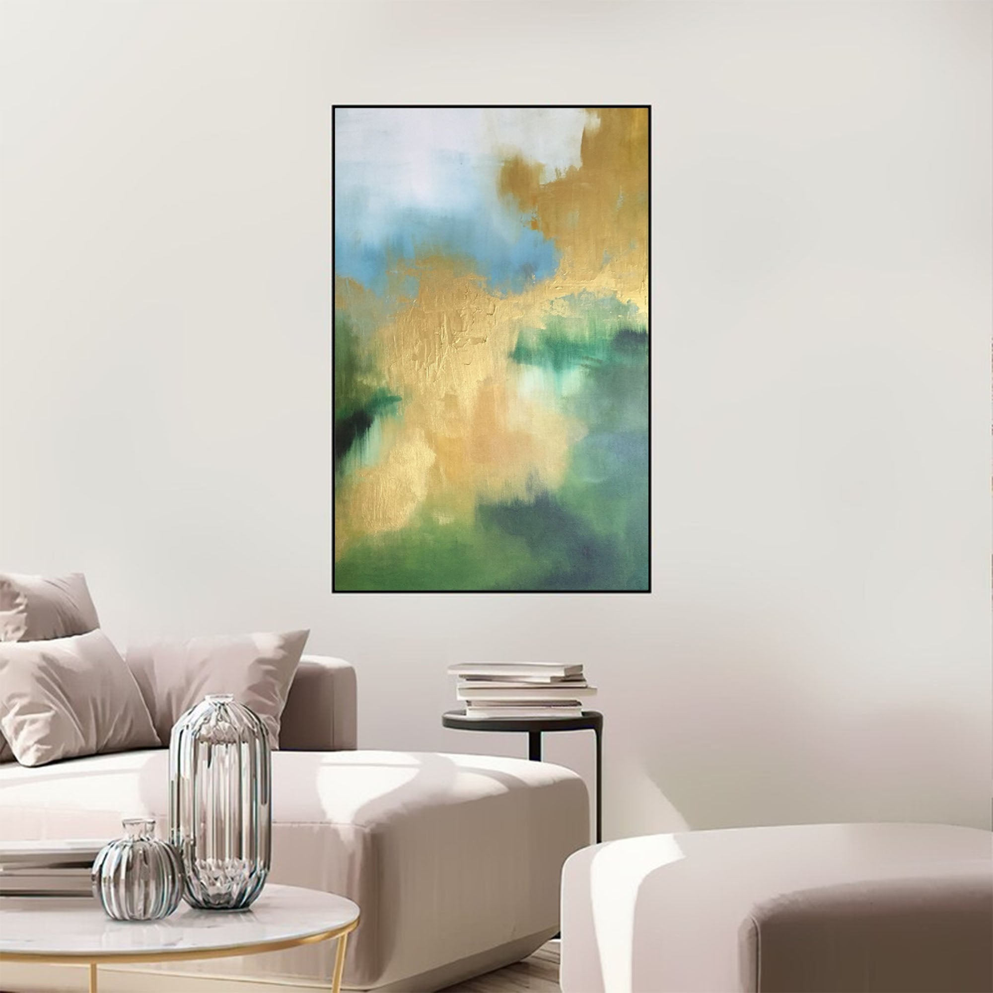 Abstract Gold and Green Oil Art