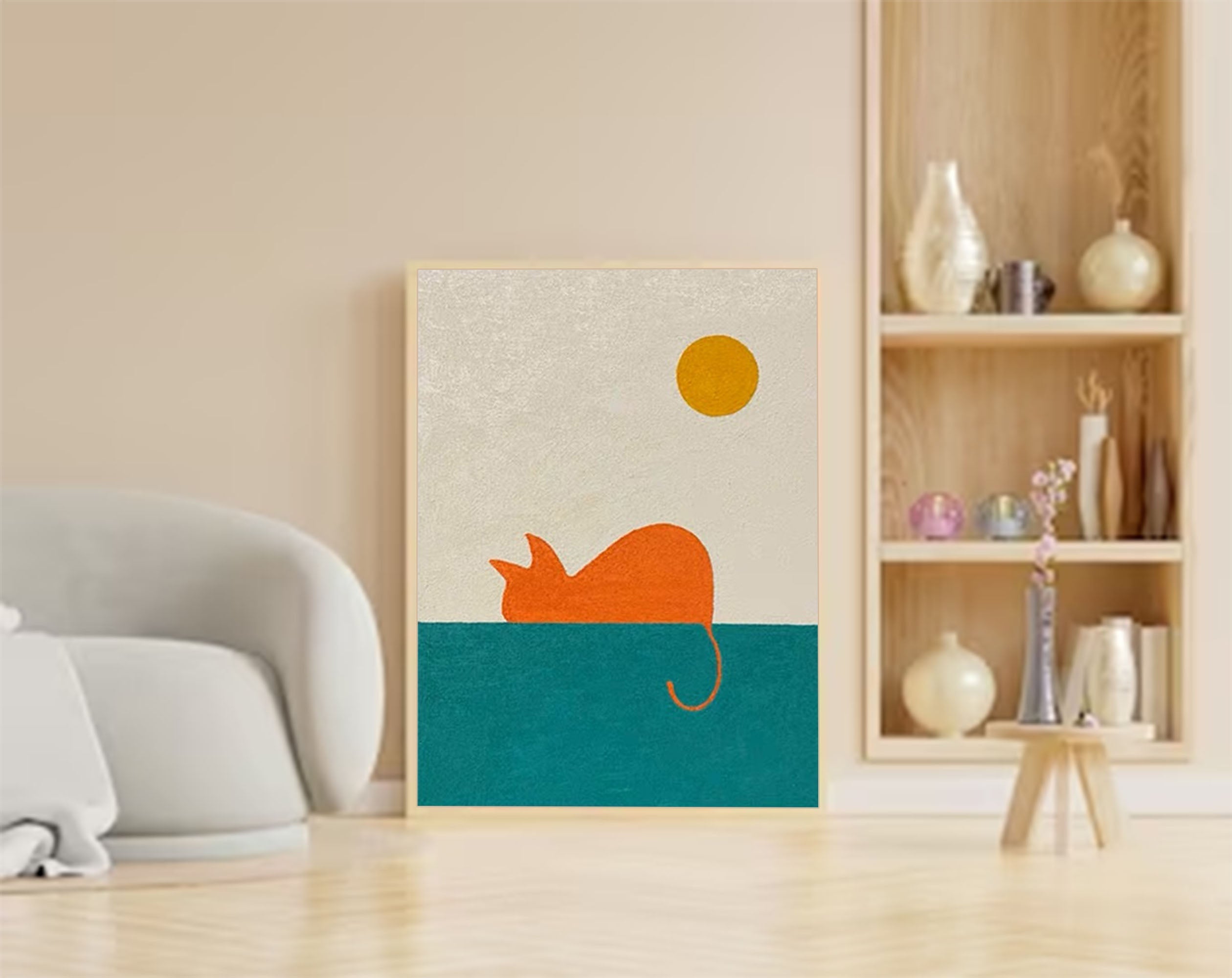 Minimalist Orange Cat in Sun Canvas Art