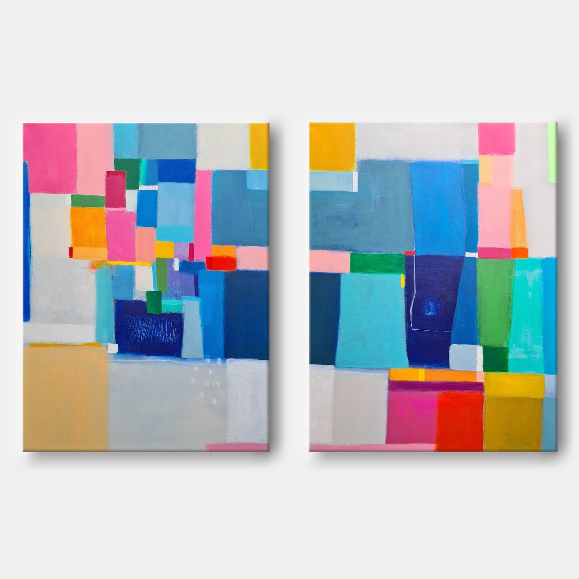 Modern Geometric Color Block Diptych Canvas Art