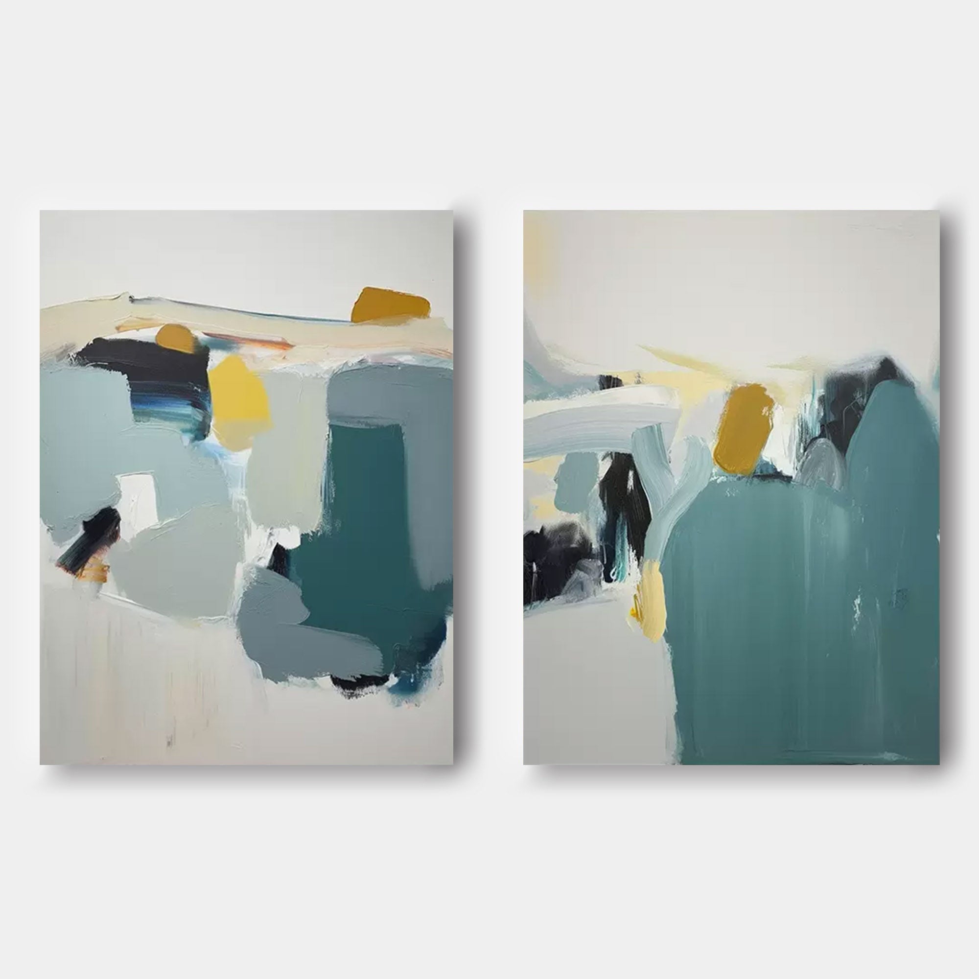 Abstract Diptych in Teal and Gold