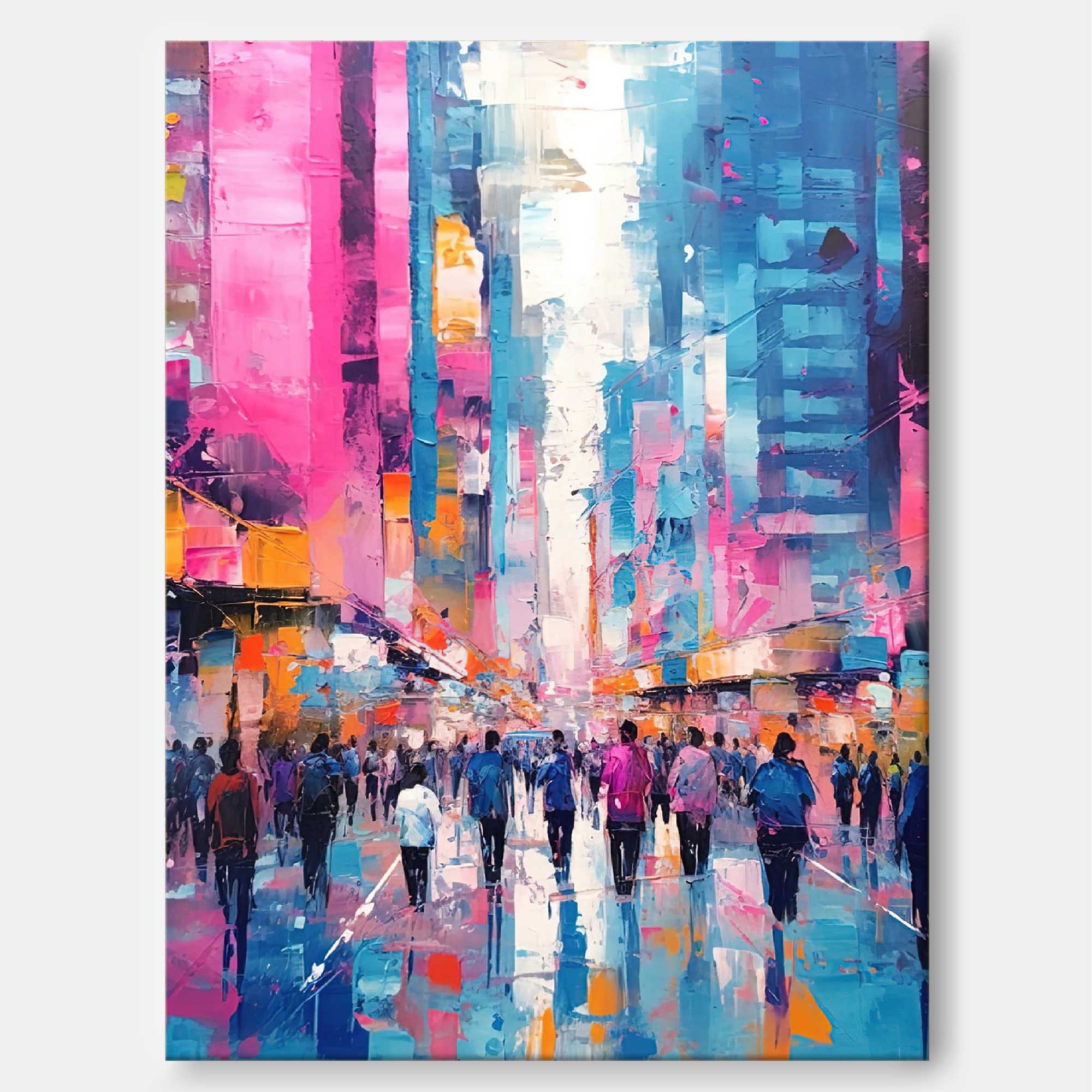 Vibrant Urban Crowd Abstract Oil Painting