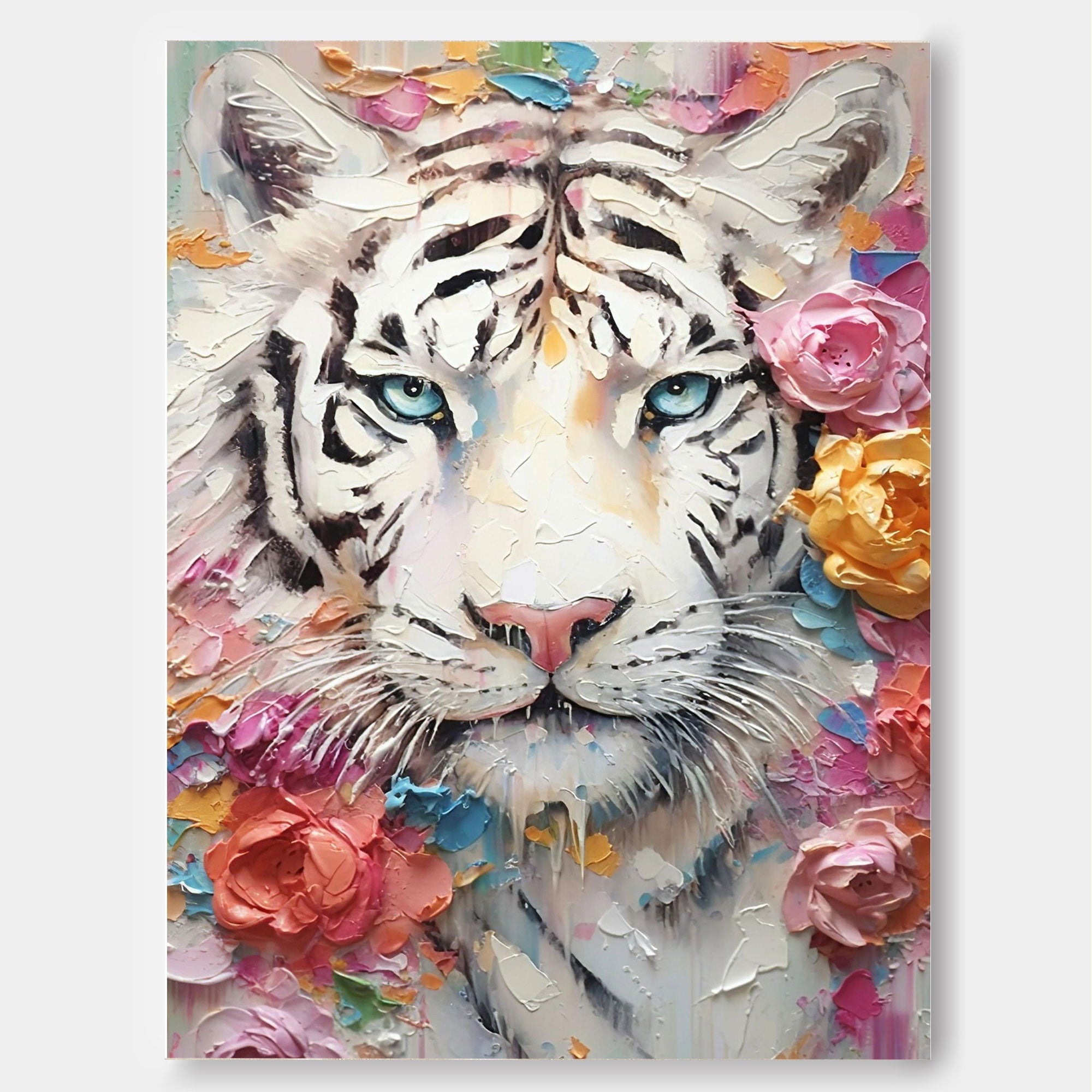 Enchanted Grace: White Tiger and Blossoms