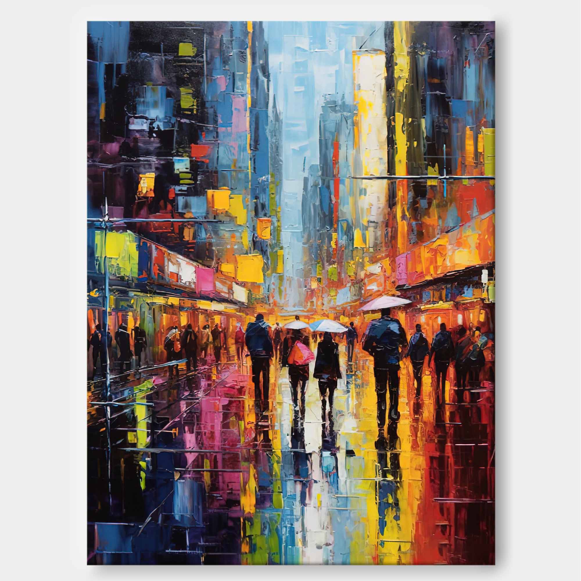 Nighttime City Walk Oil Painting