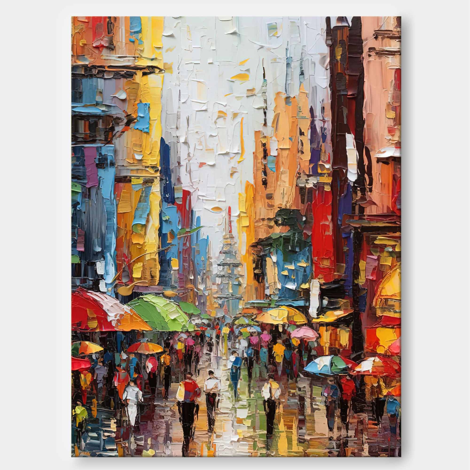 Colorful Street Scene Oil Painting