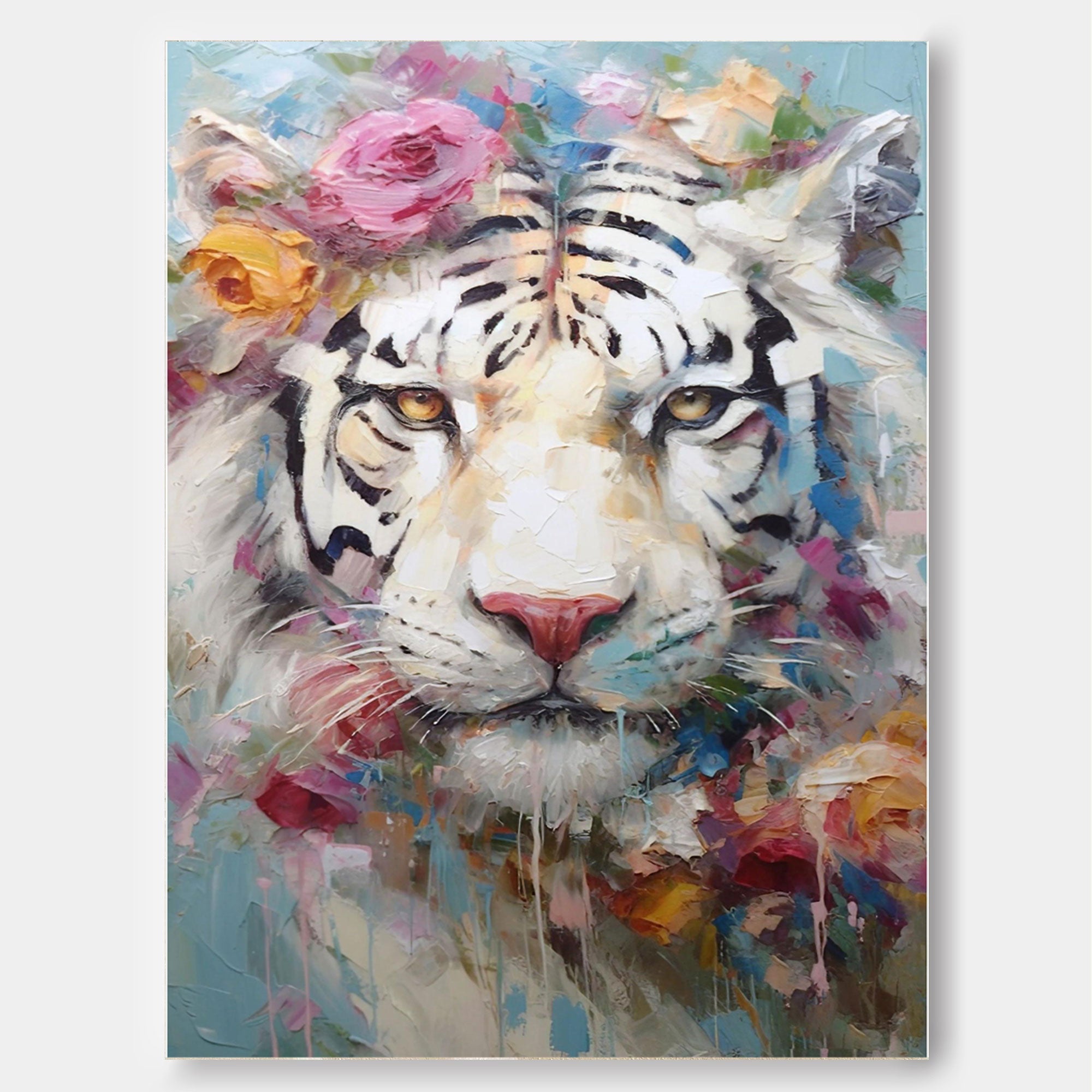 Floral Majesty: White Tiger in Bloom