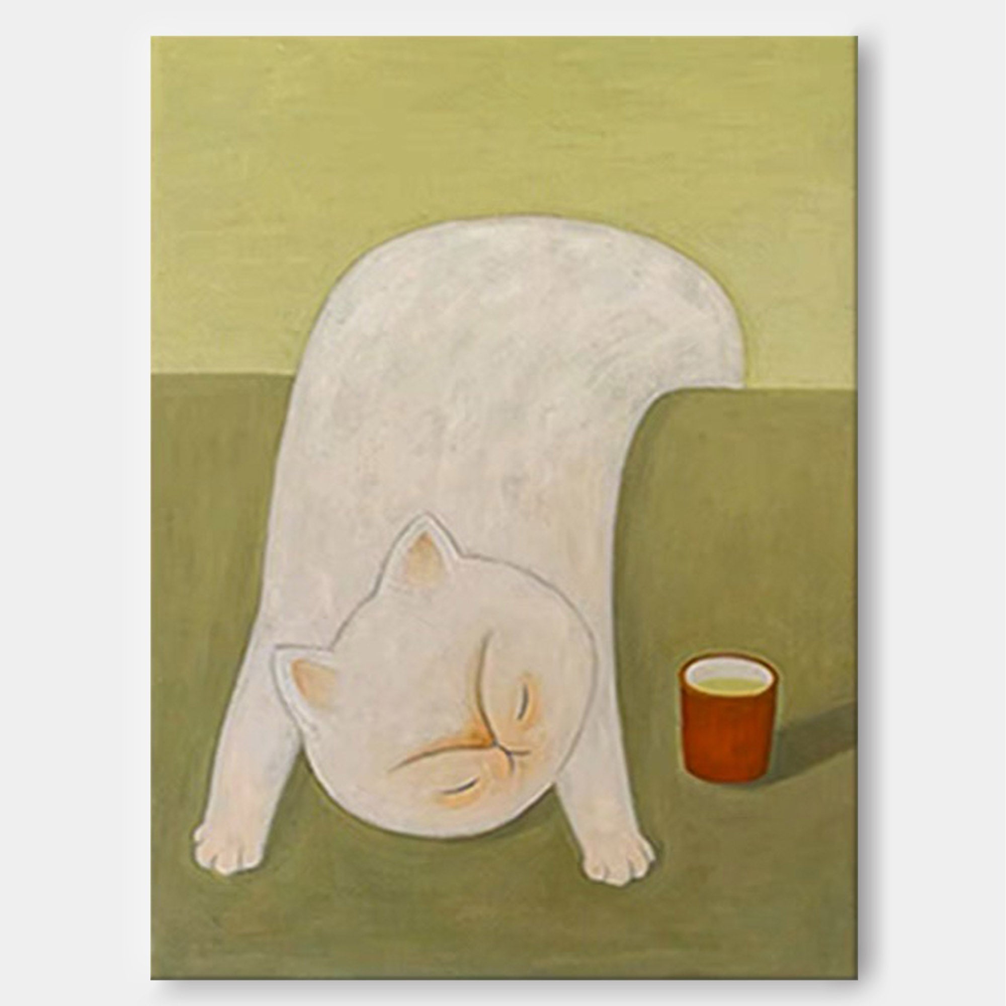 Playful White Cat with Tea Cup Canvas Art