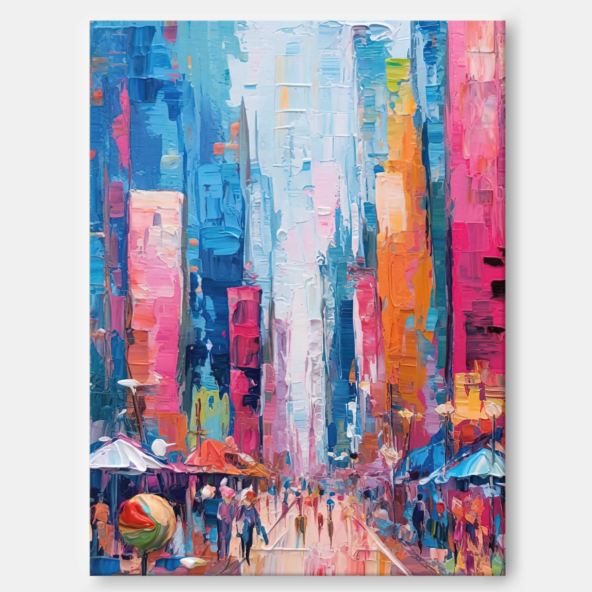 Vibrant City Skyline Oil Painting