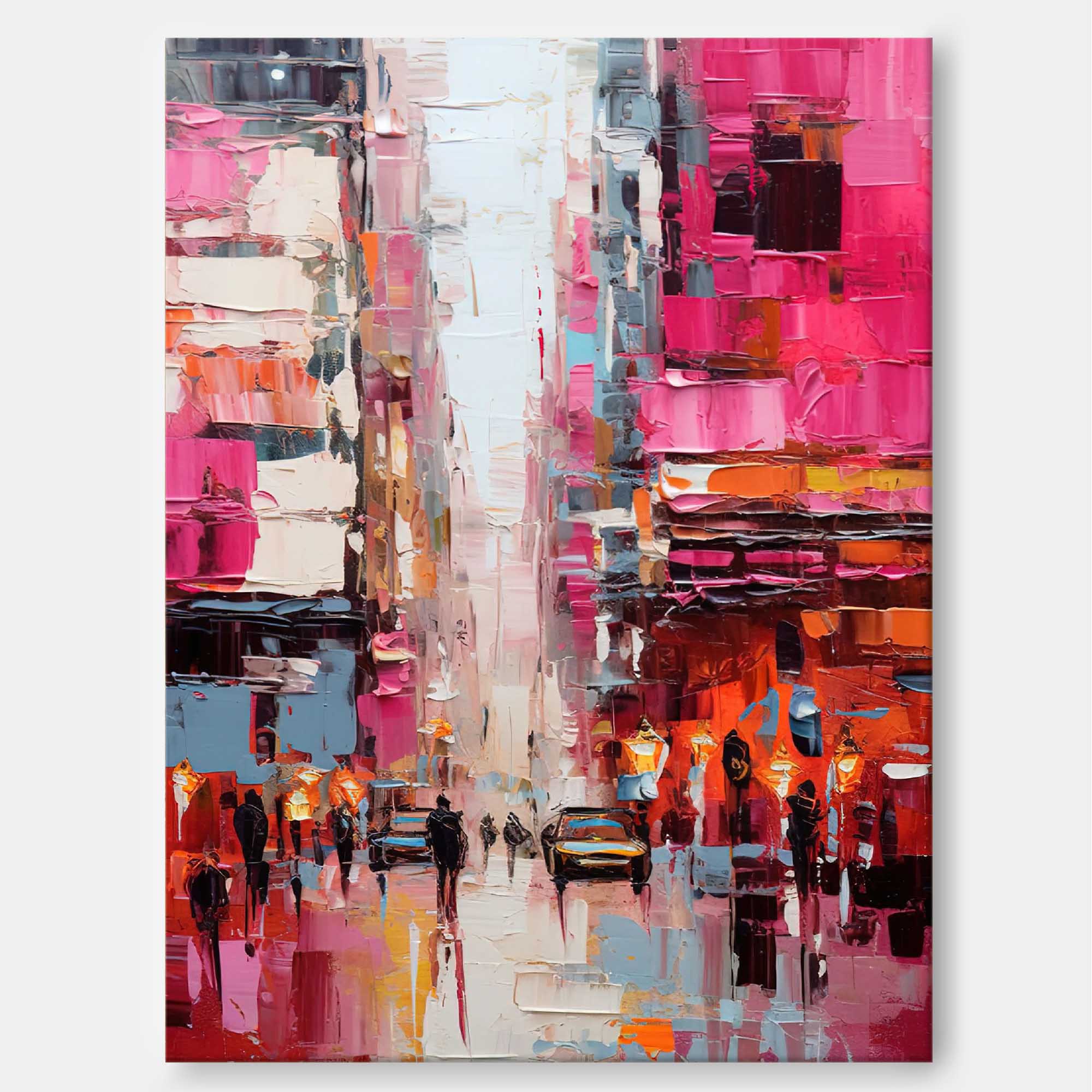 City Streets in Pink Hues Oil Painting