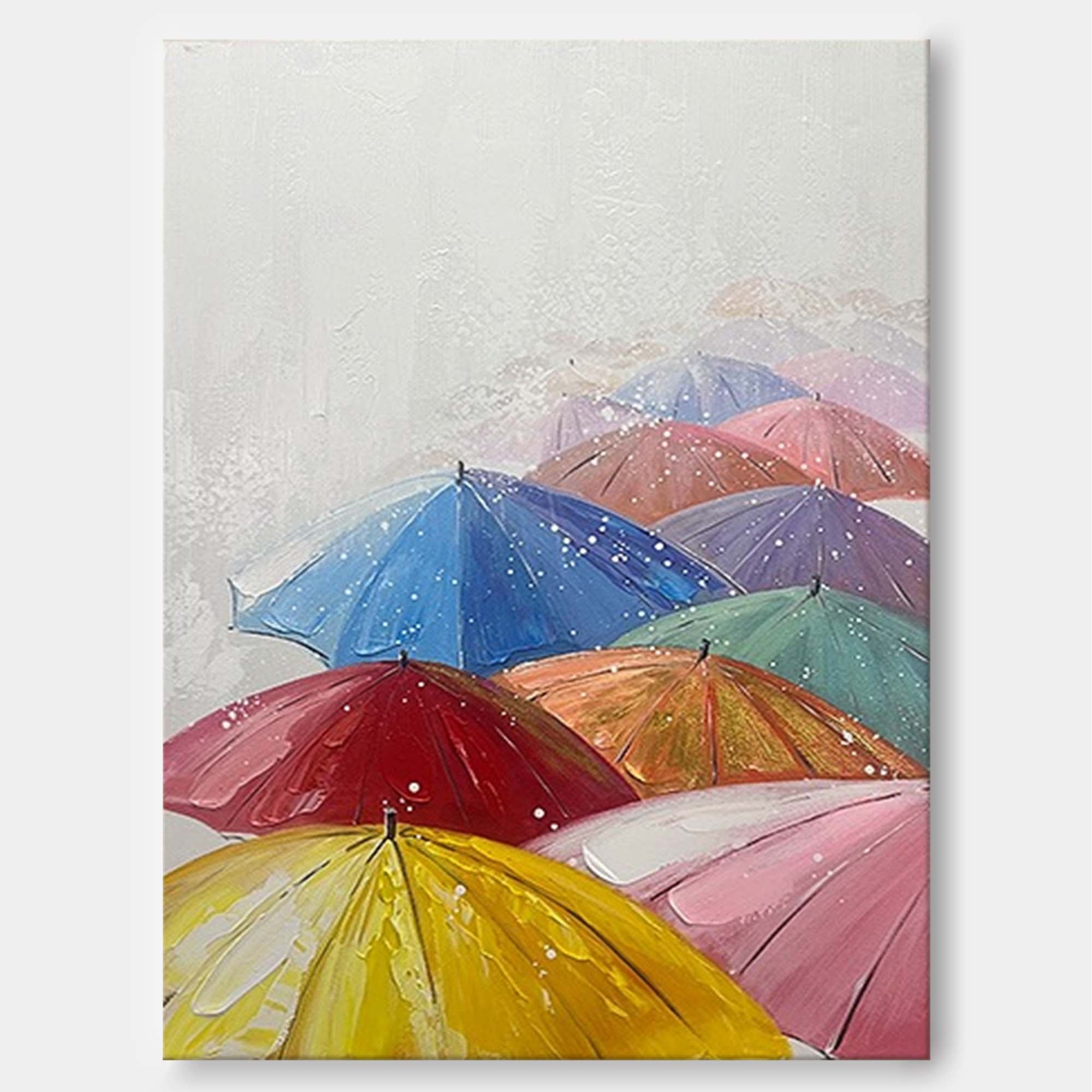 Colorful Umbrellas in the Rain Canvas Art