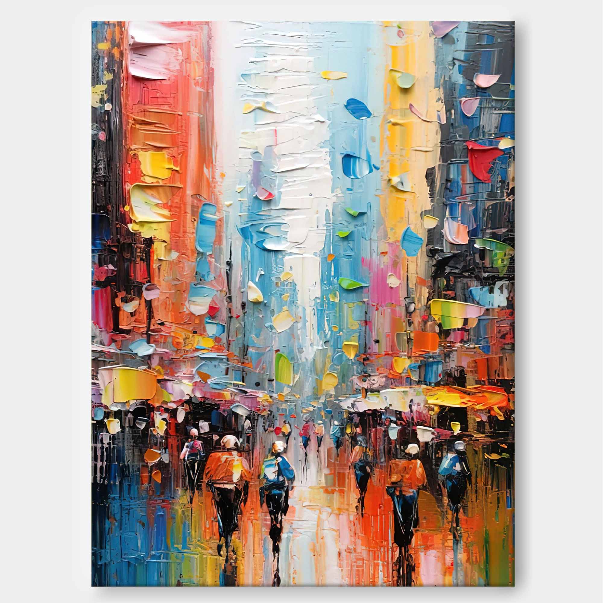 Abstract Vibrant City Rain Oil Painting