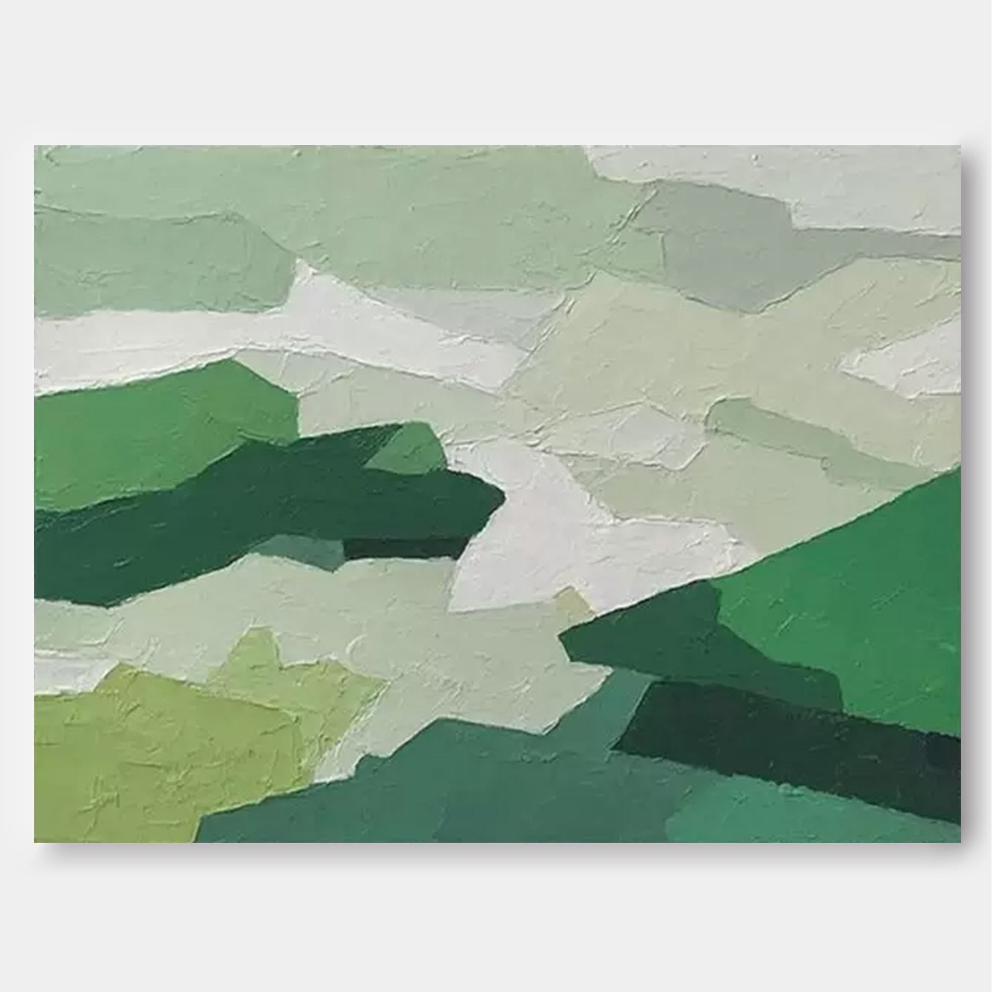 Abstract Green Geometric Landscape â€?Textured Oil Painting