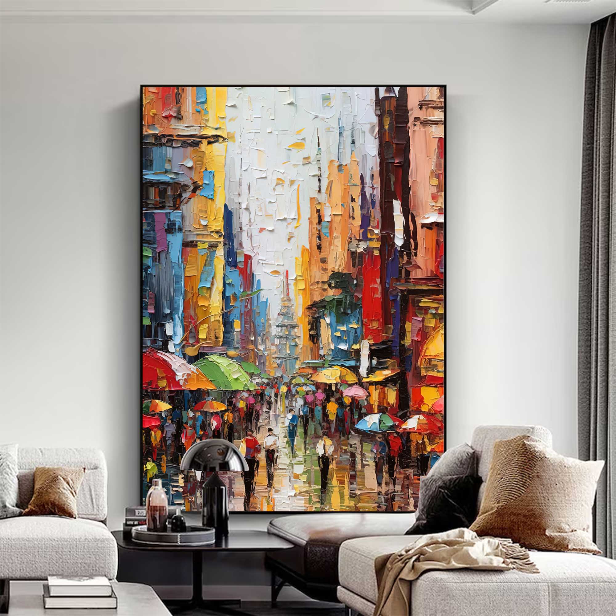 Colorful Street Scene Oil Painting