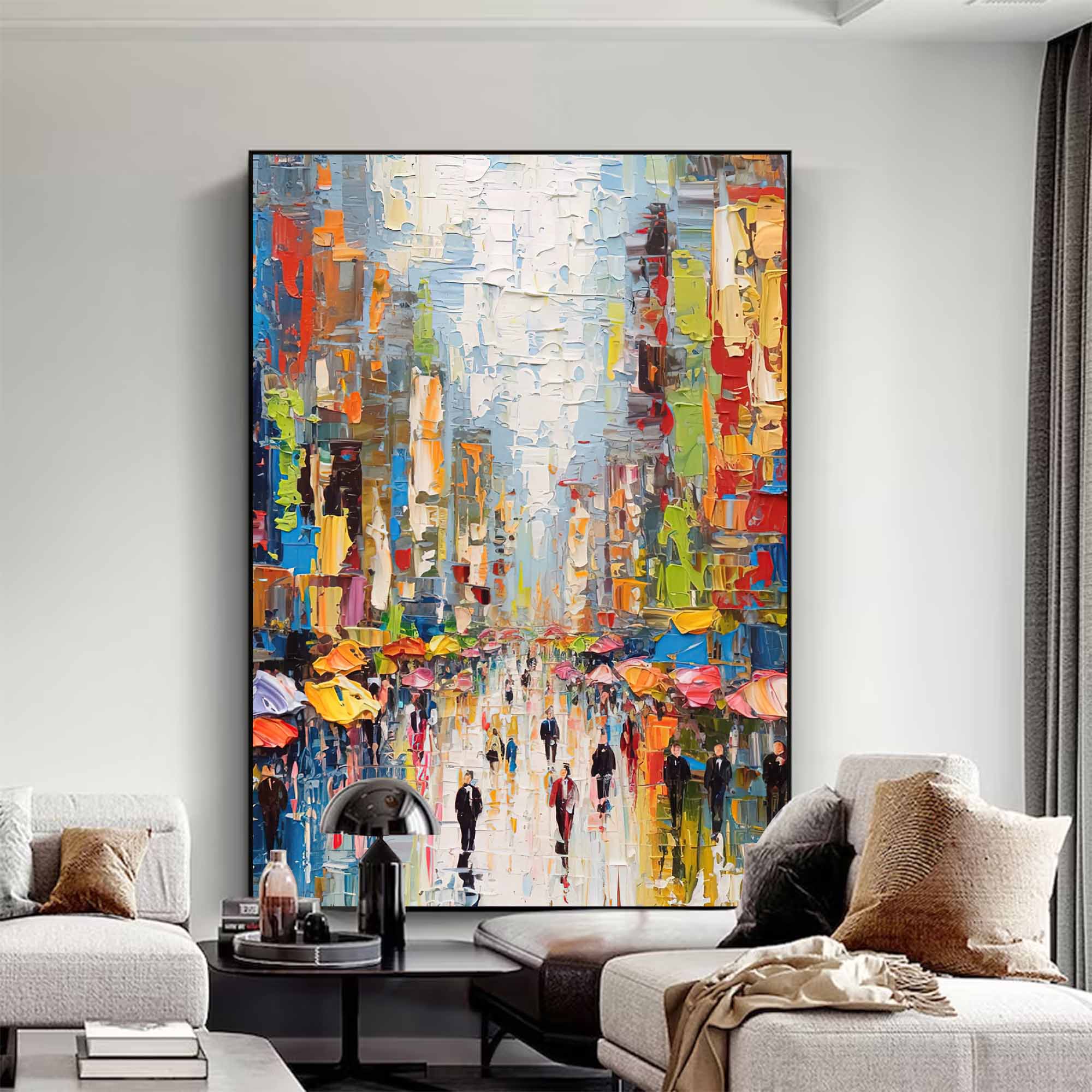 Colorful Urban Street Life Oil Painting