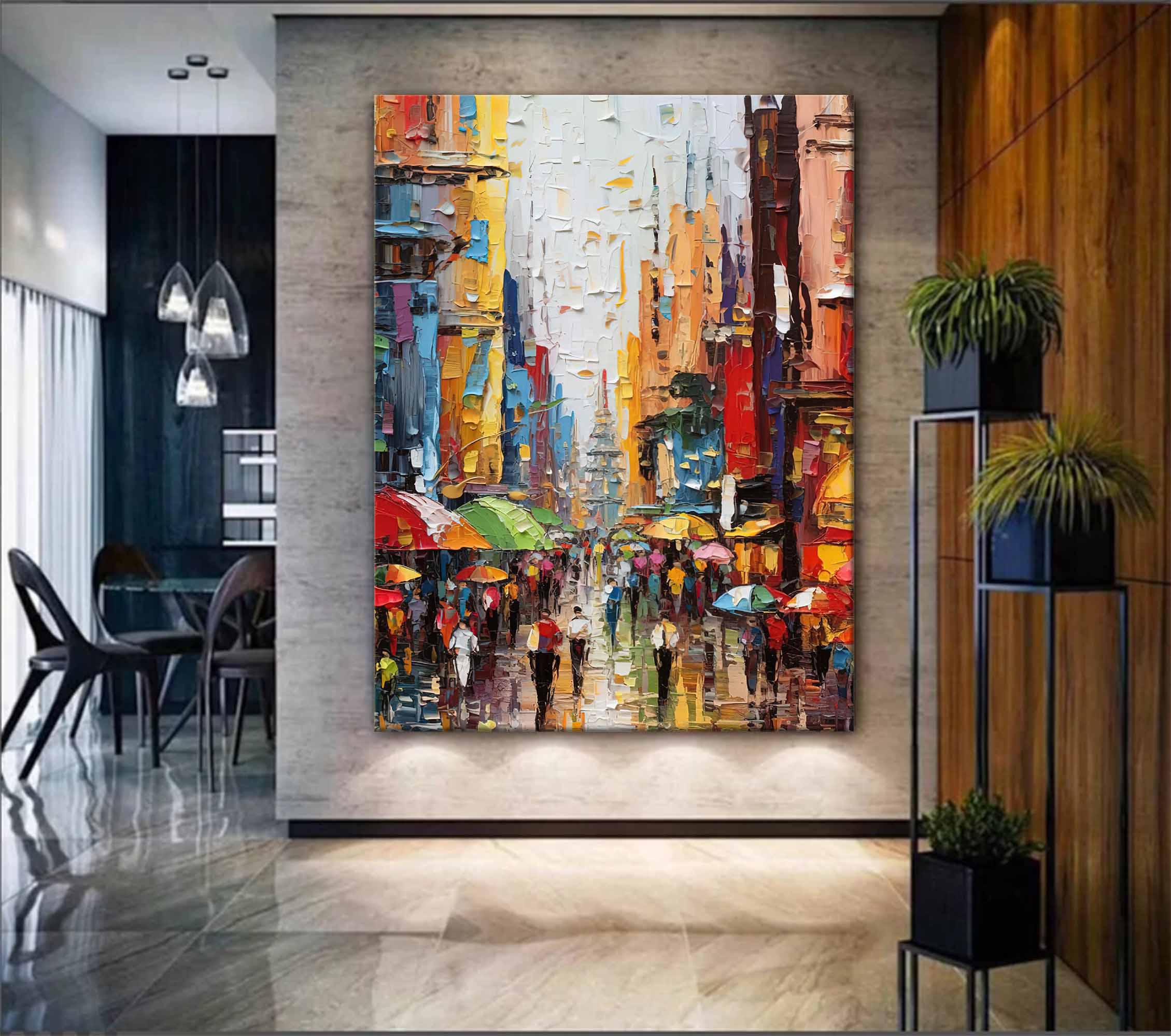 Colorful Street Scene Oil Painting