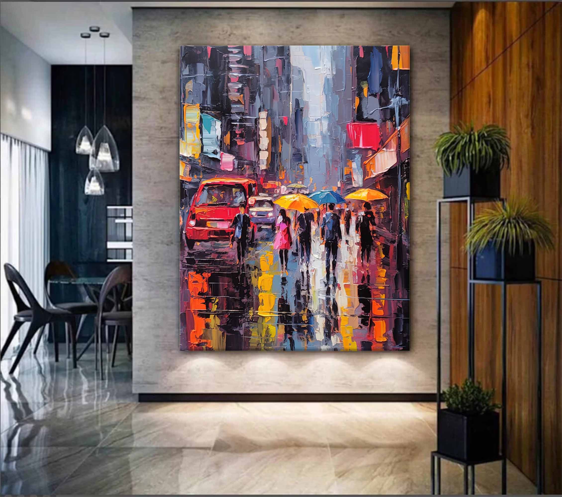 Urban Rainy Evening Oil Painting