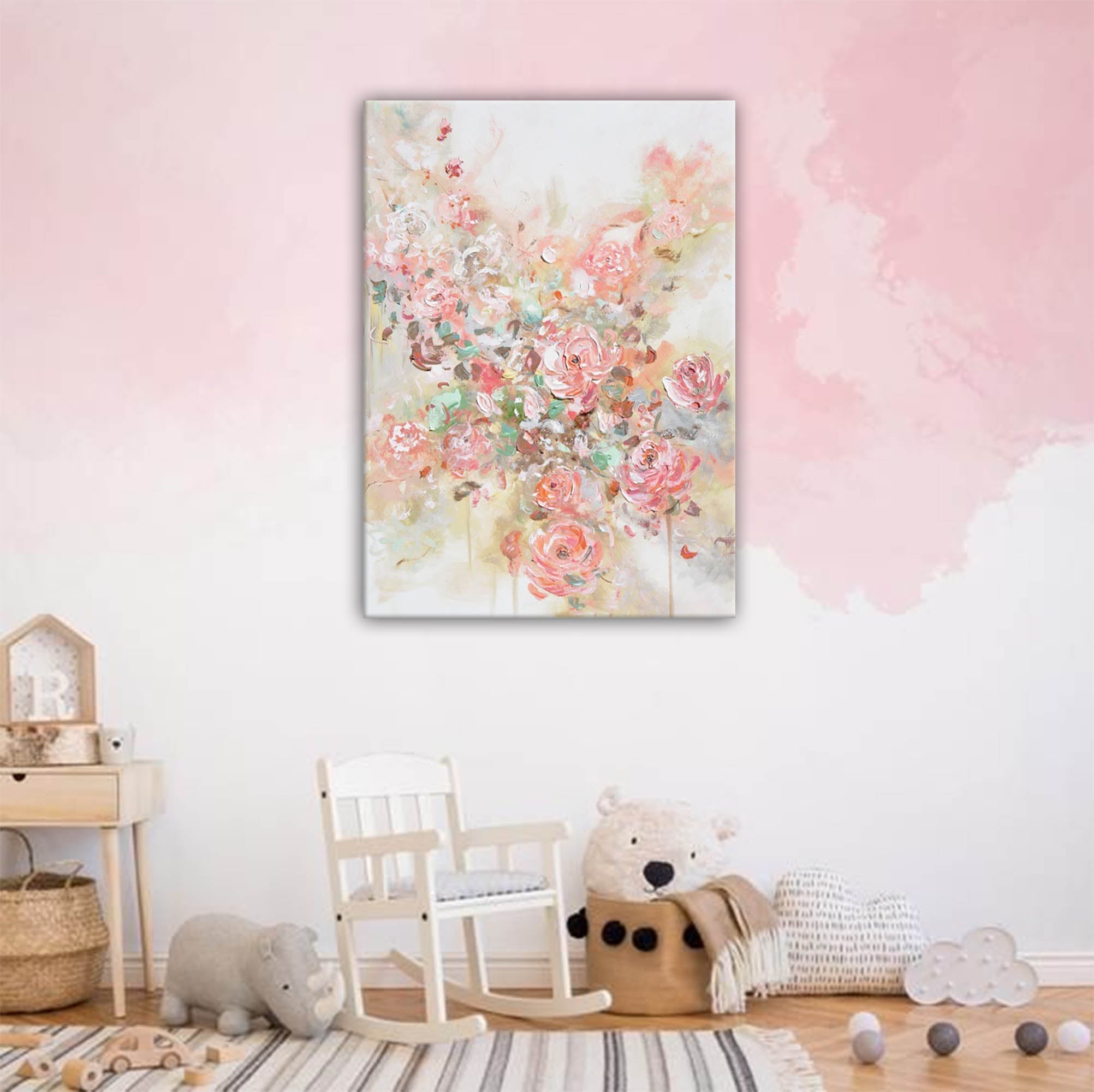 Elegant Blush Floral Abstract Canvas Art