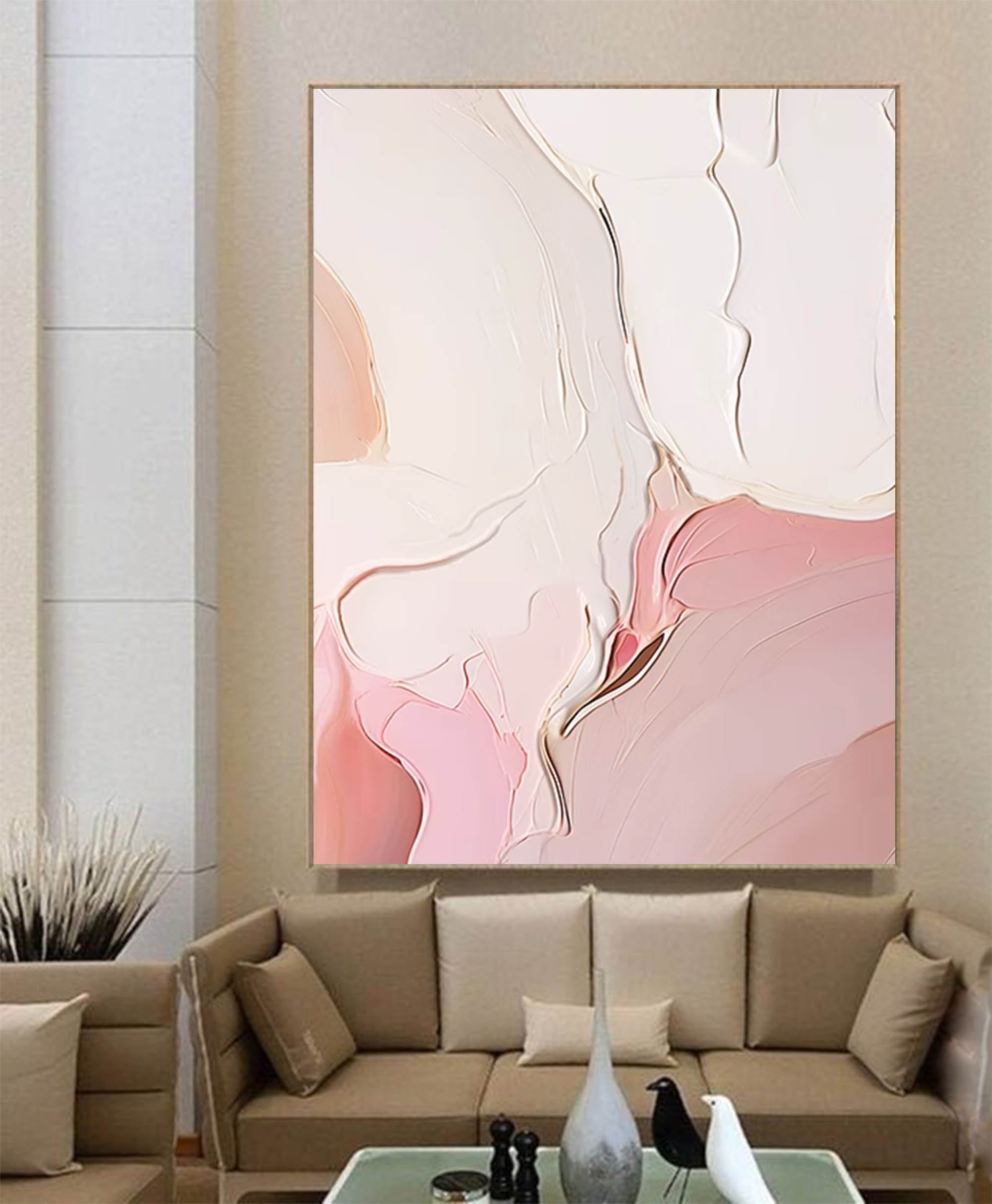 Soft Blush Textured Minimalist Art