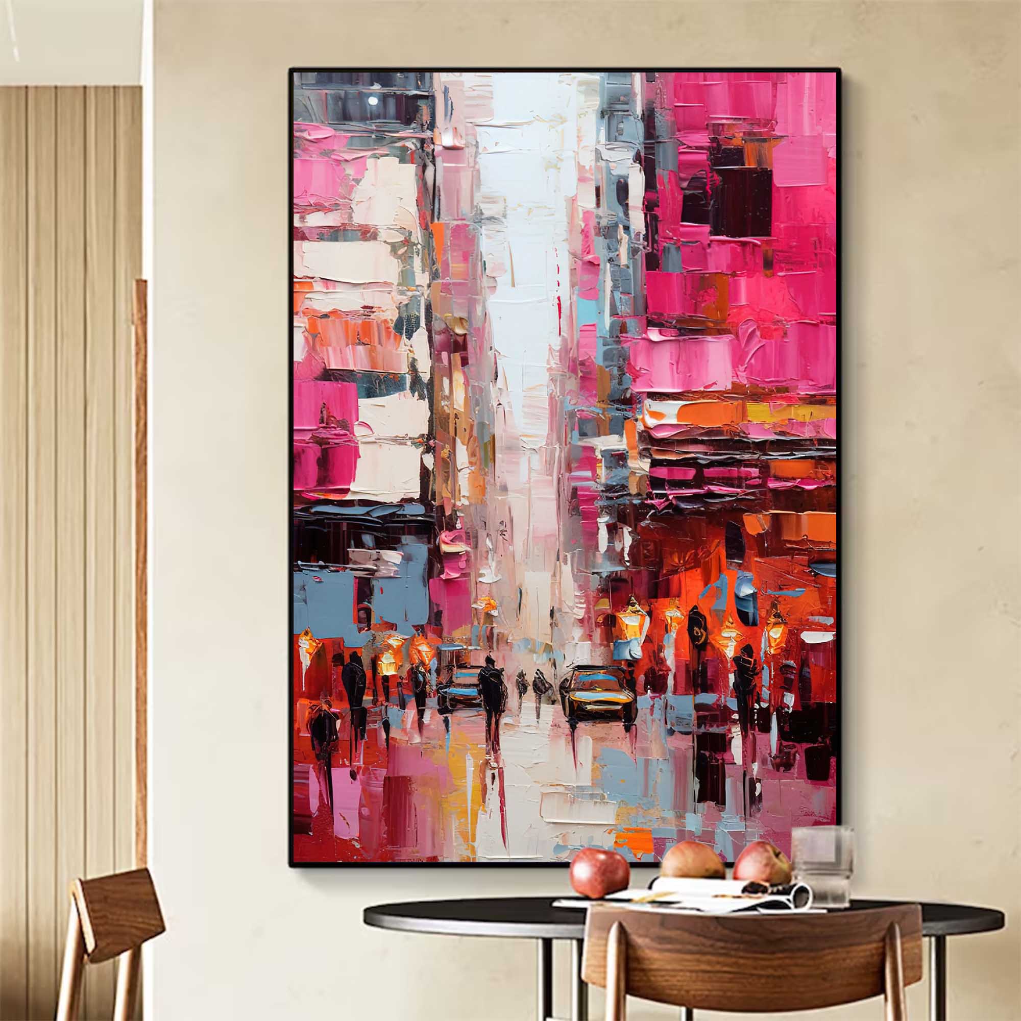 City Streets in Pink Hues Oil Painting