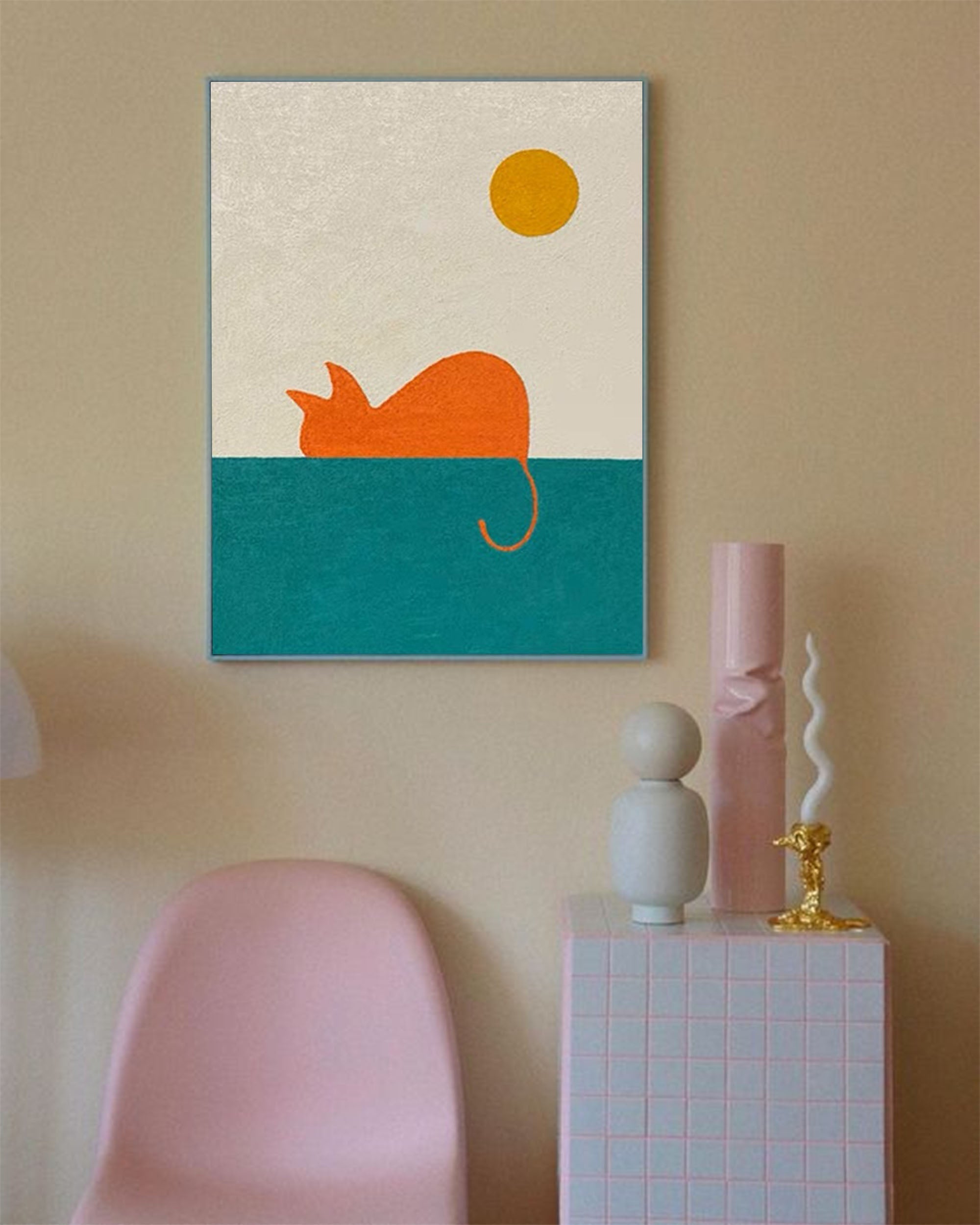 Minimalist Orange Cat in Sun Canvas Art