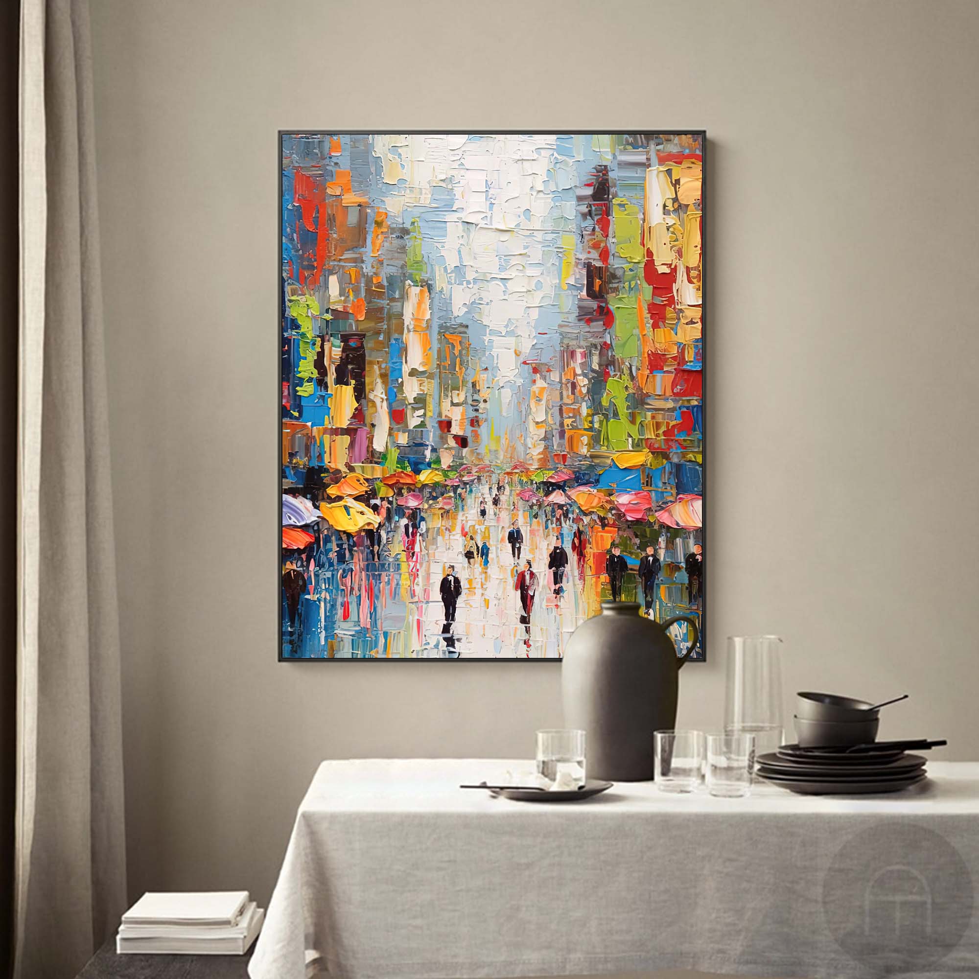 Colorful Urban Street Life Oil Painting