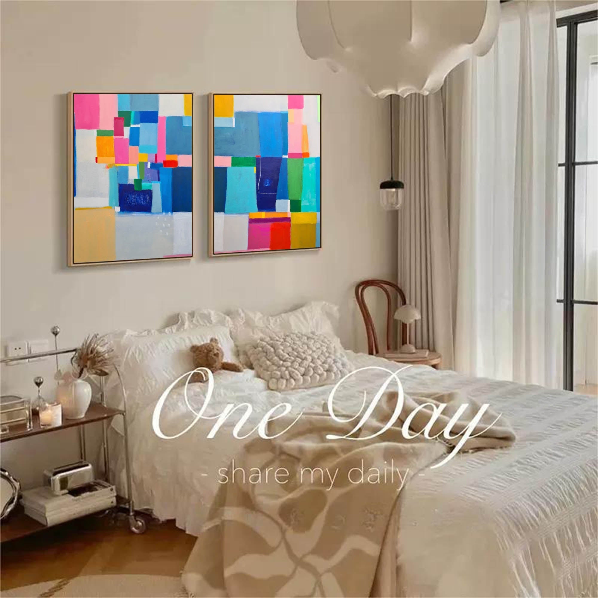 Modern Geometric Color Block Diptych Canvas Art