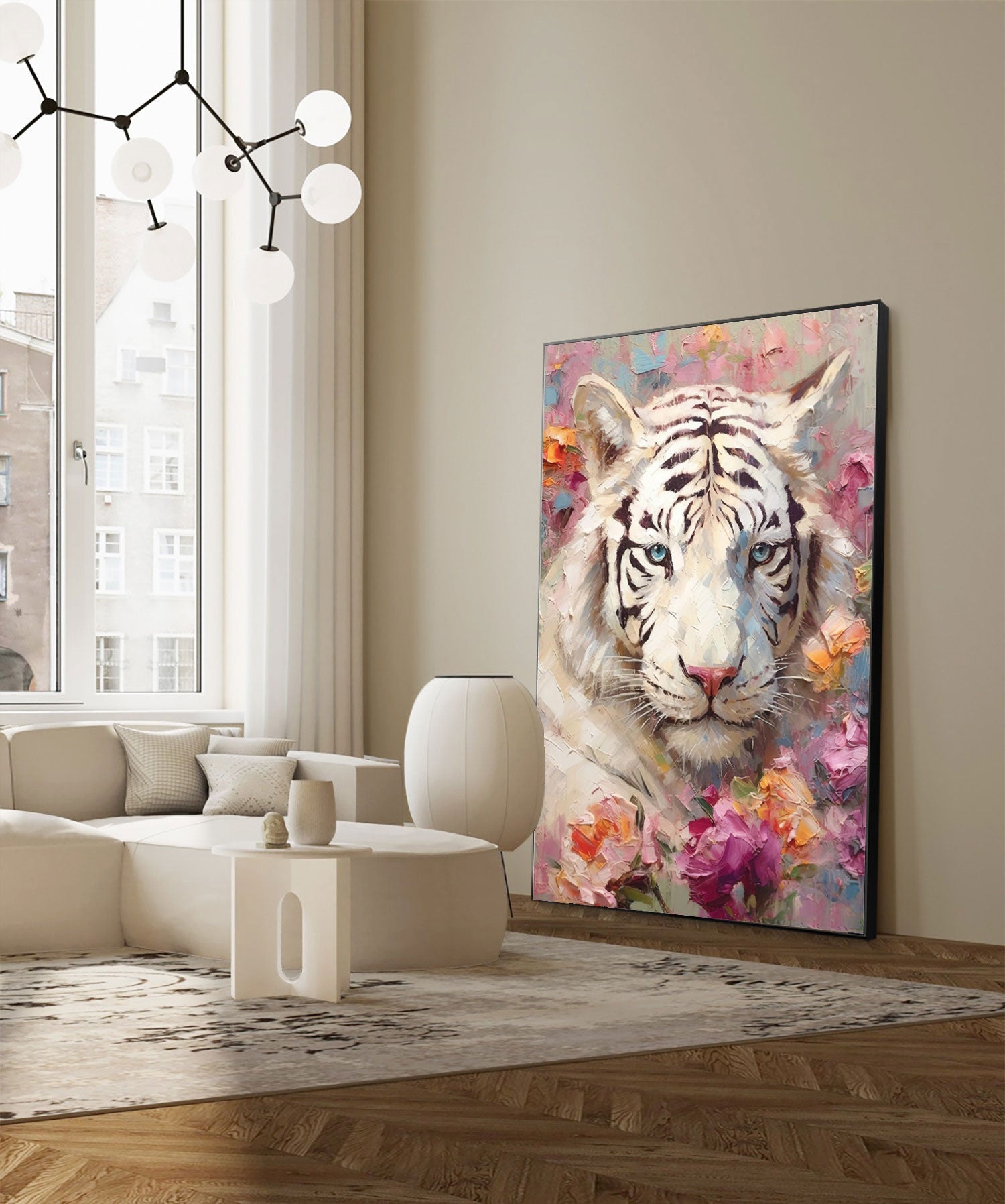 Majestic Beauty: White Tiger in Bloom