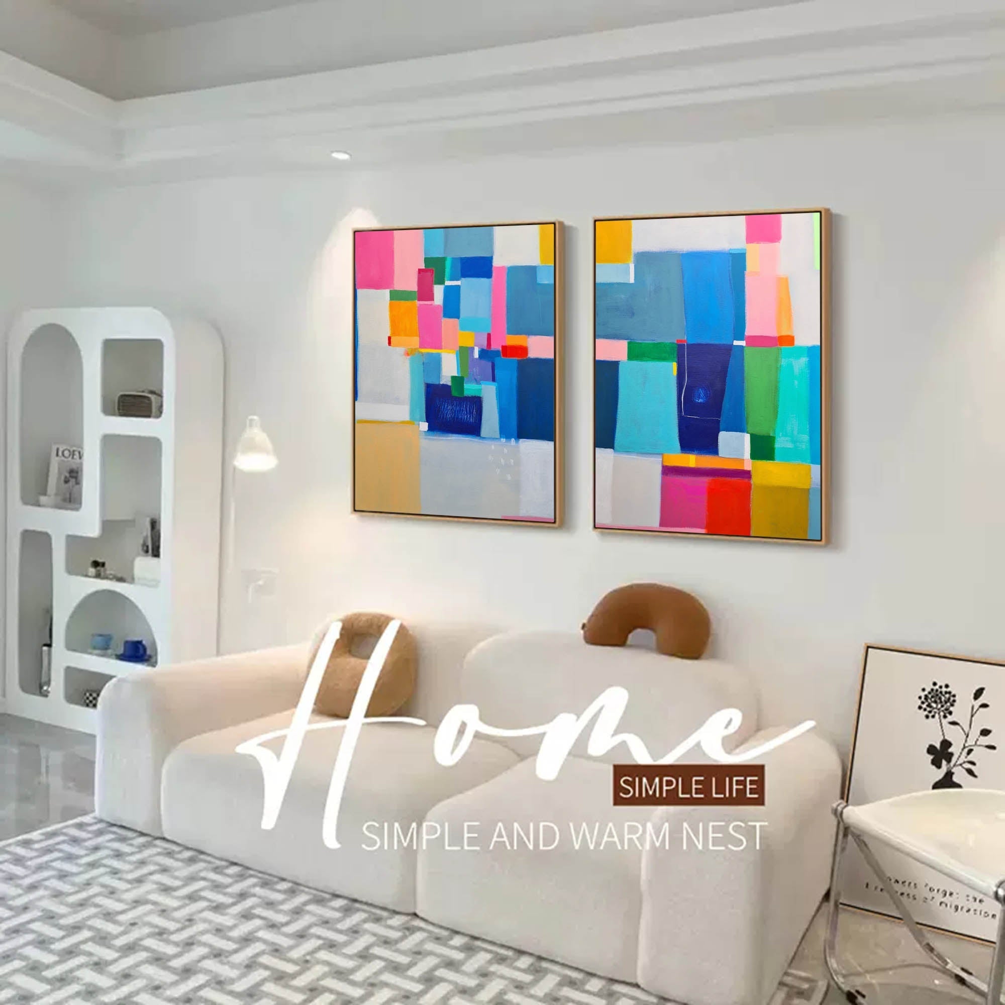 Modern Geometric Color Block Diptych Canvas Art