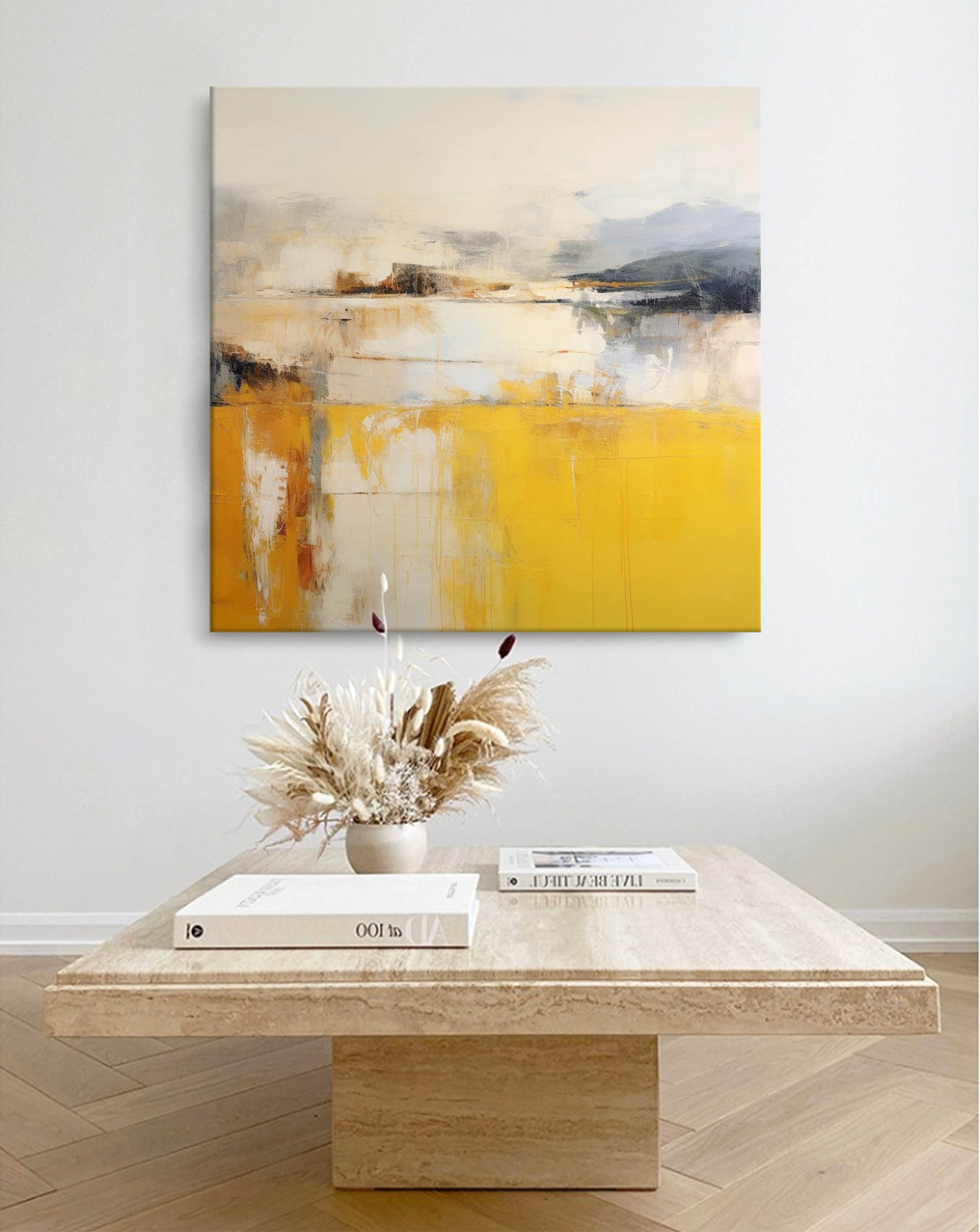 Yellow and Gray Abstract Landscape Art