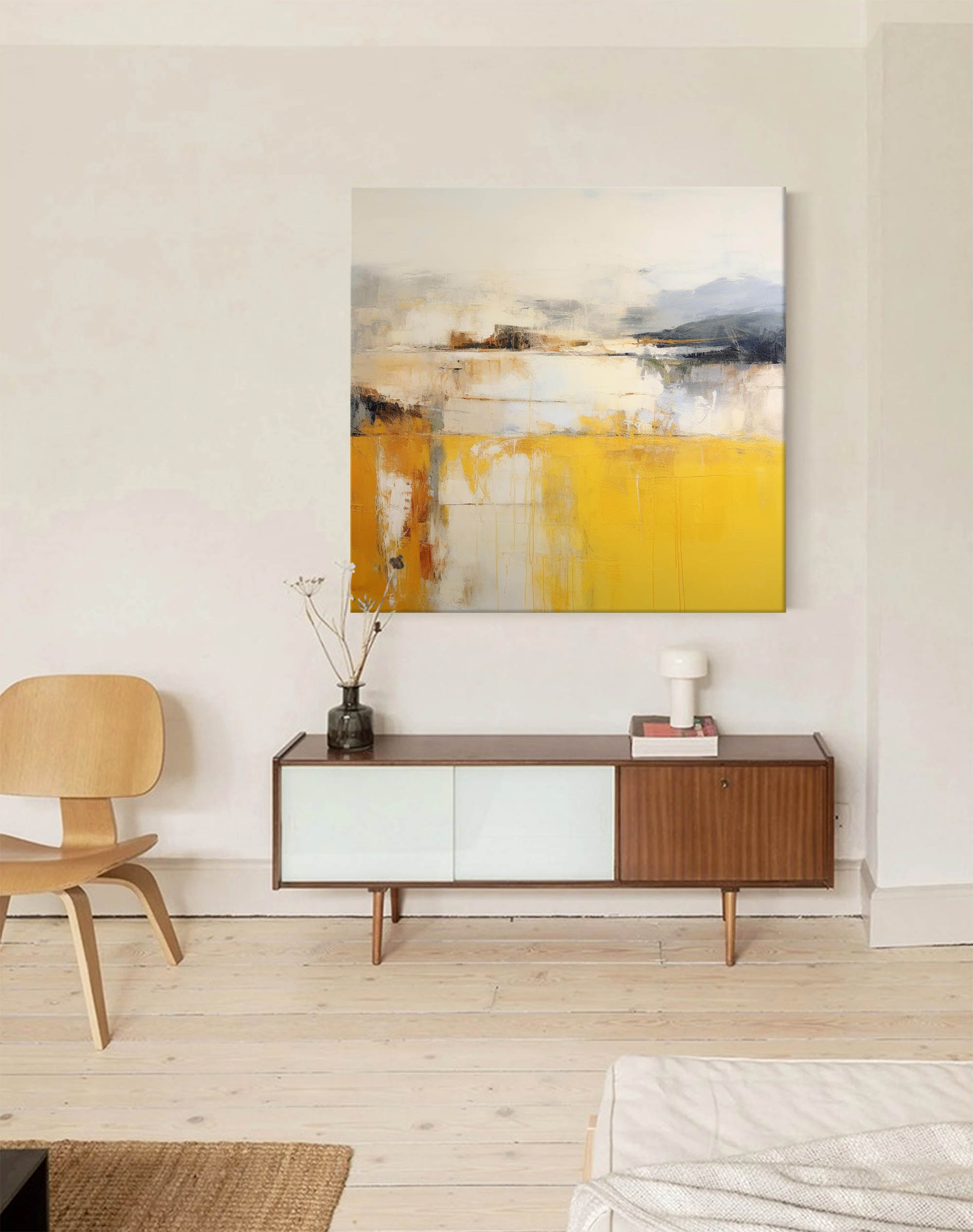 Yellow and Gray Abstract Landscape Art