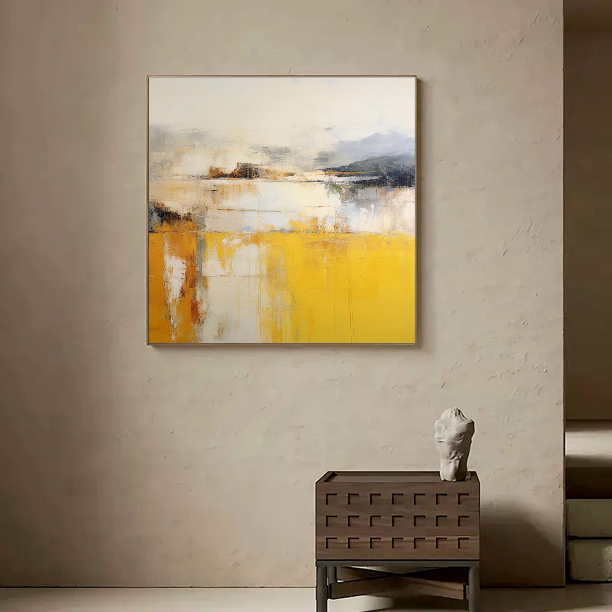 Yellow and Gray Abstract Landscape Art