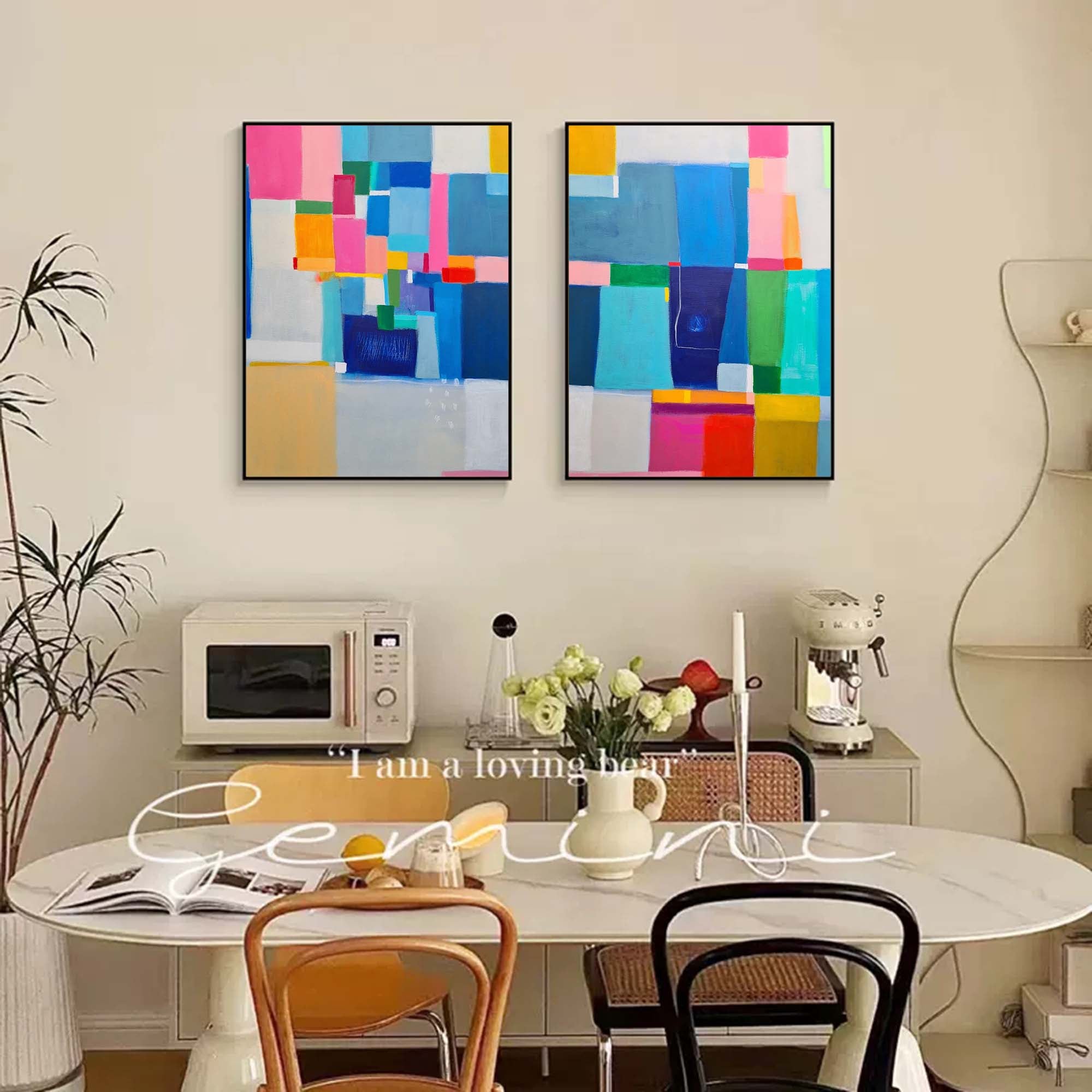 Modern Geometric Color Block Diptych Canvas Art