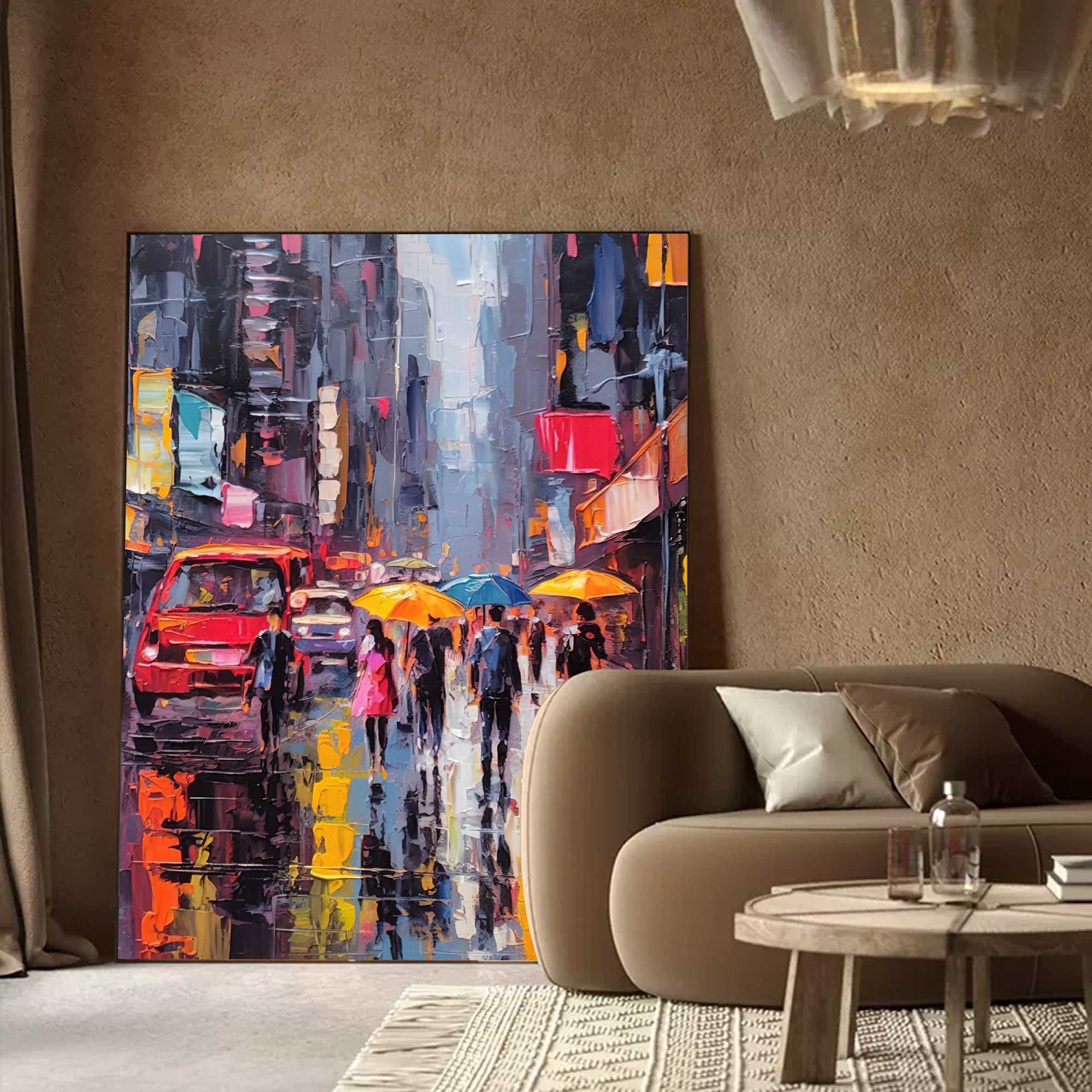 Urban Rainy Evening Oil Painting