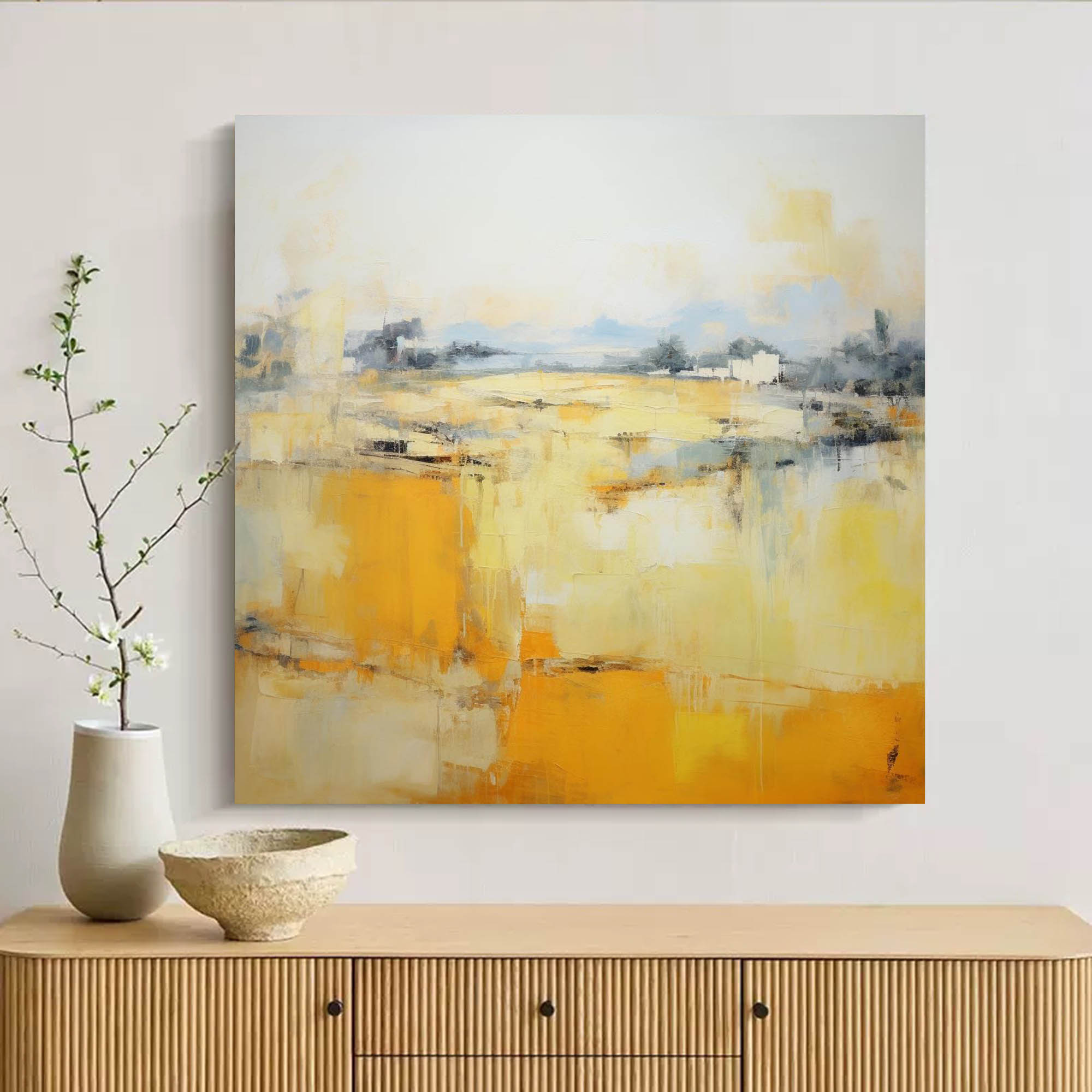 Vibrant Yellow Abstract Landscape Art