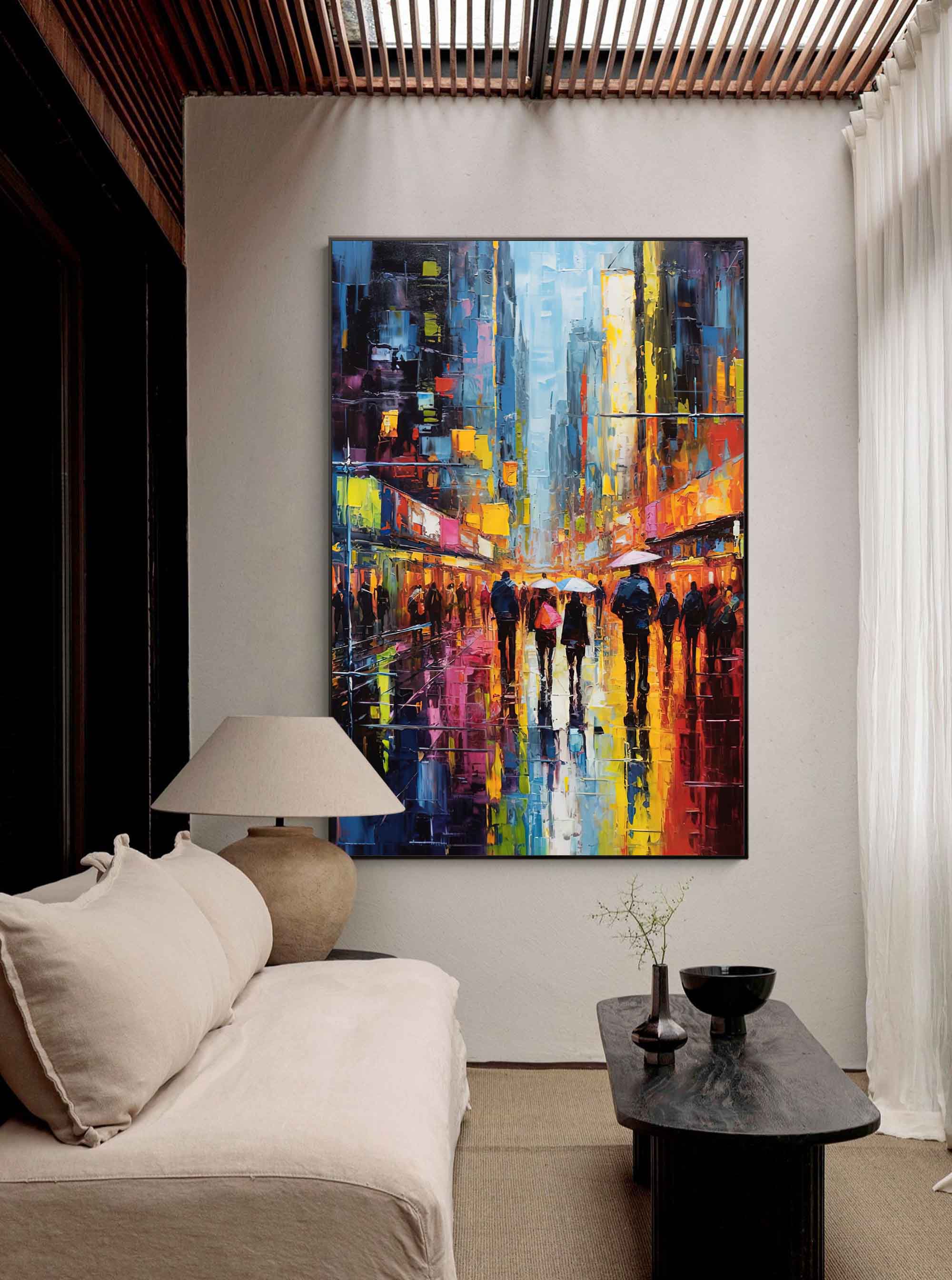 Nighttime City Walk Oil Painting