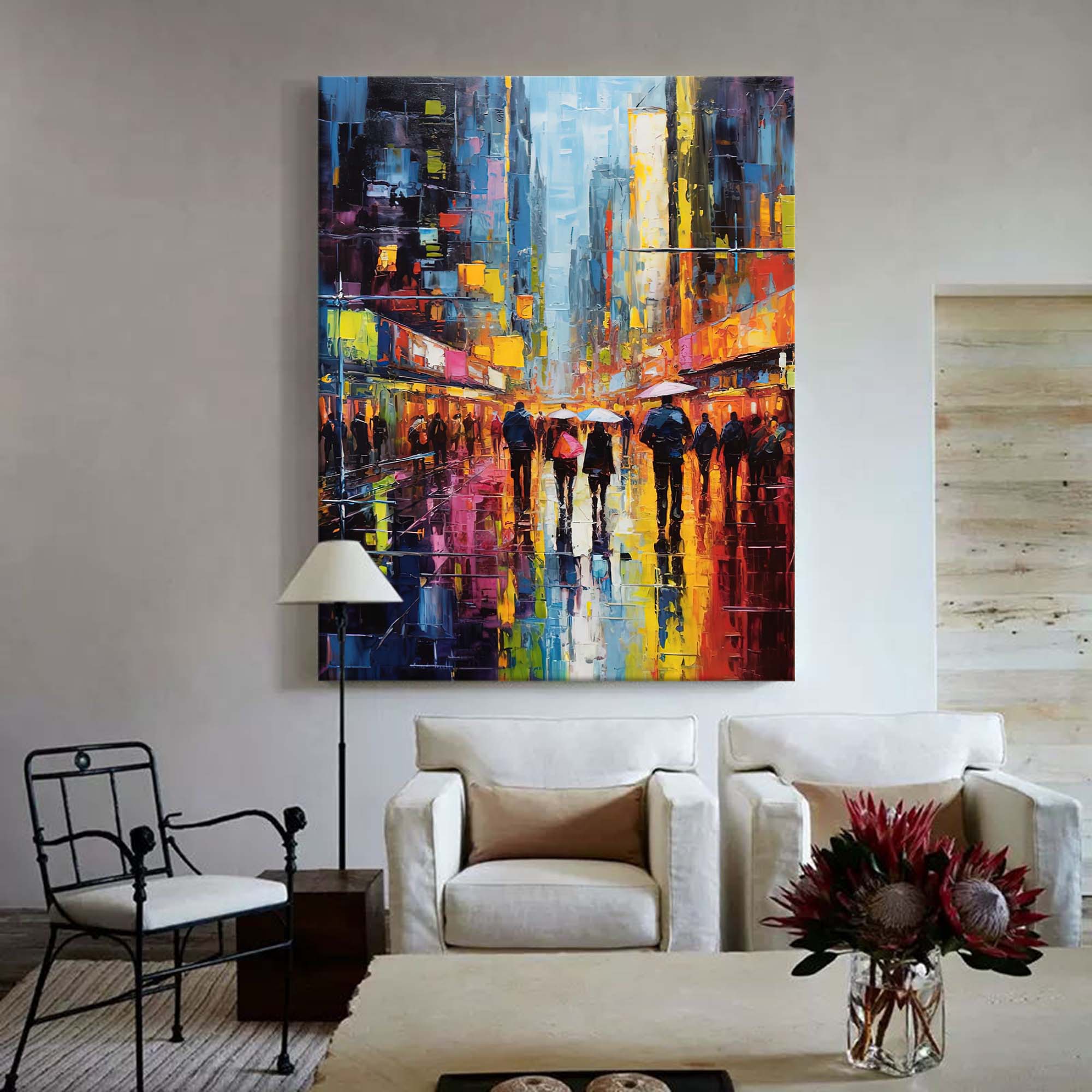 Nighttime City Walk Oil Painting