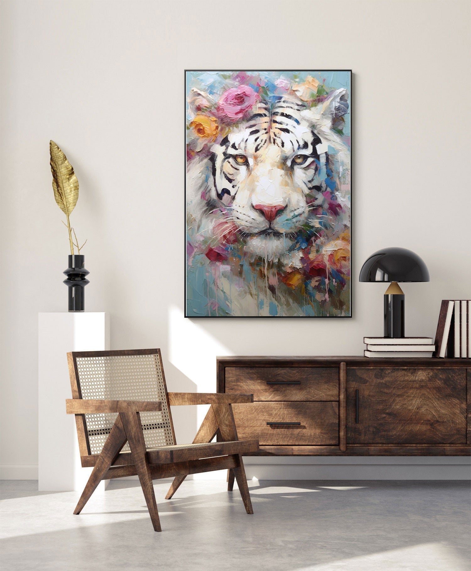 Floral Majesty: White Tiger in Bloom