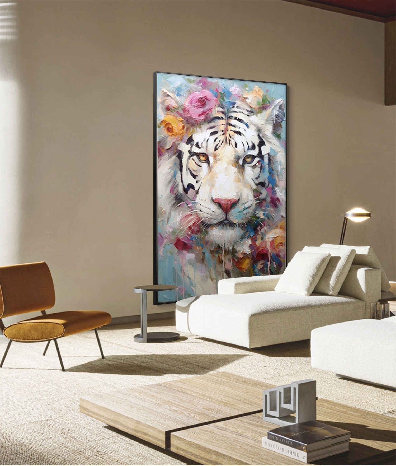 Floral Majesty: White Tiger in Bloom