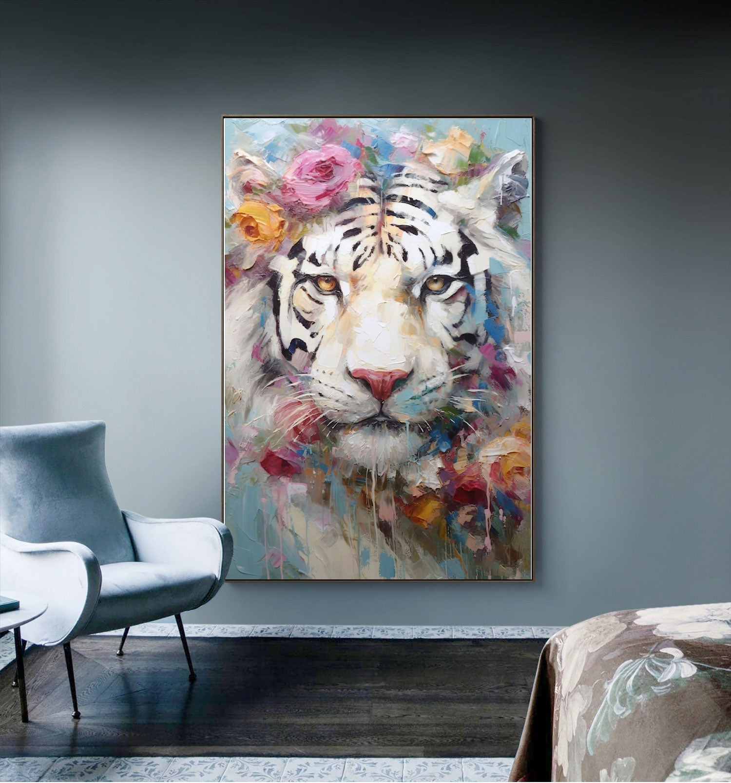 Floral Majesty: White Tiger in Bloom