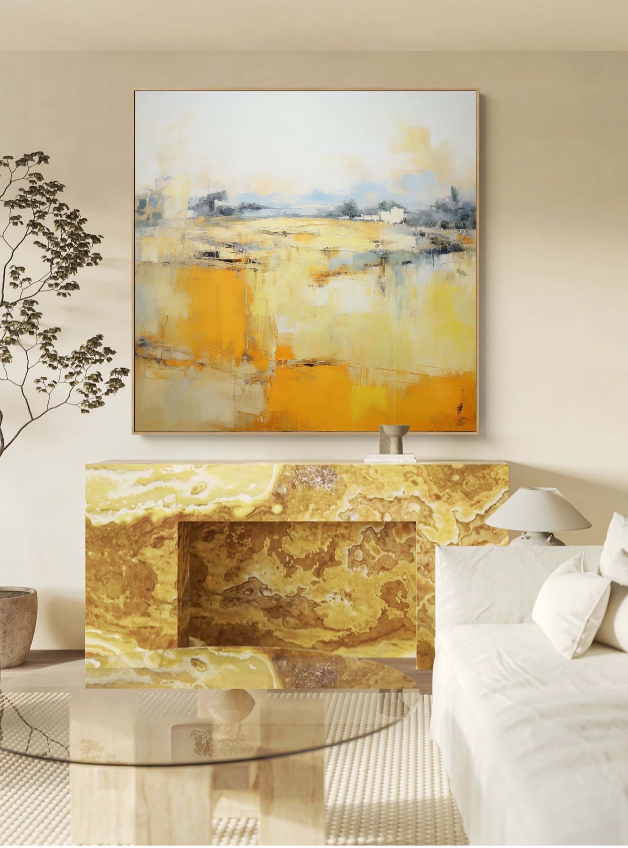 Vibrant Yellow Abstract Landscape Art