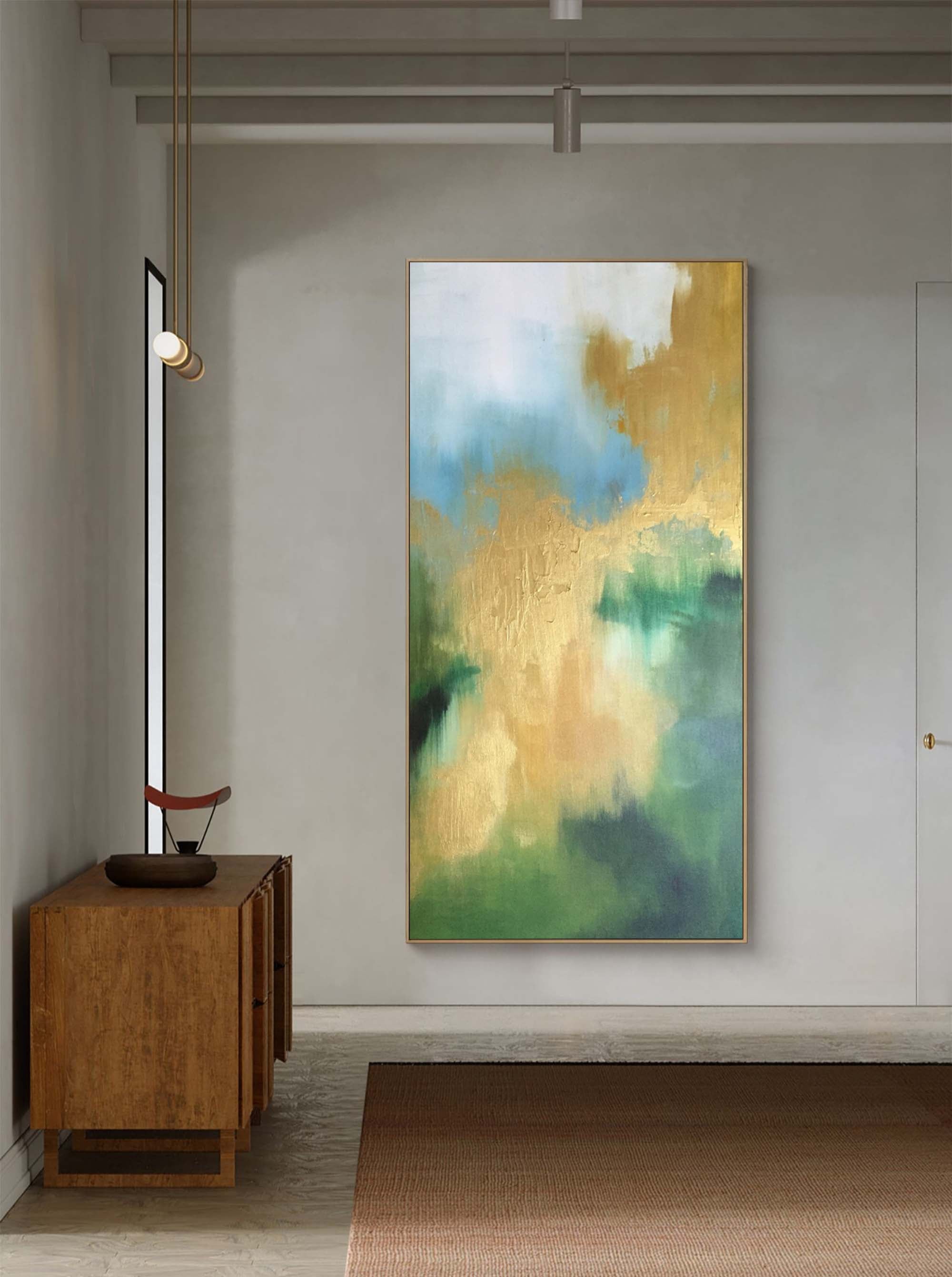 Abstract Gold and Green Oil Art