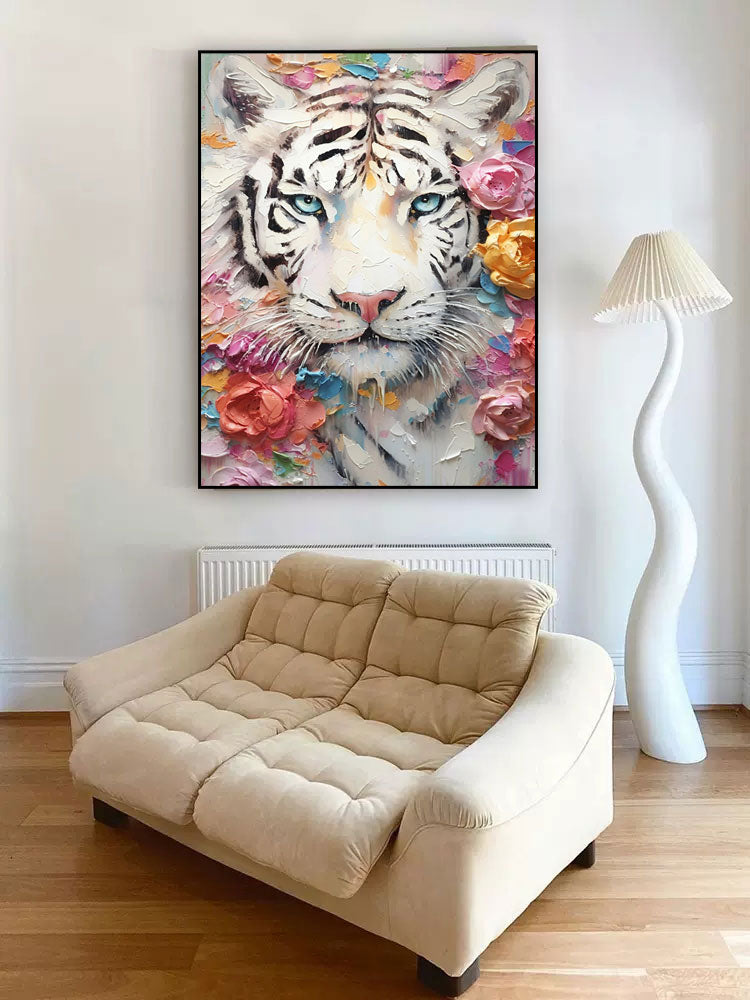 Enchanted Grace: White Tiger and Blossoms