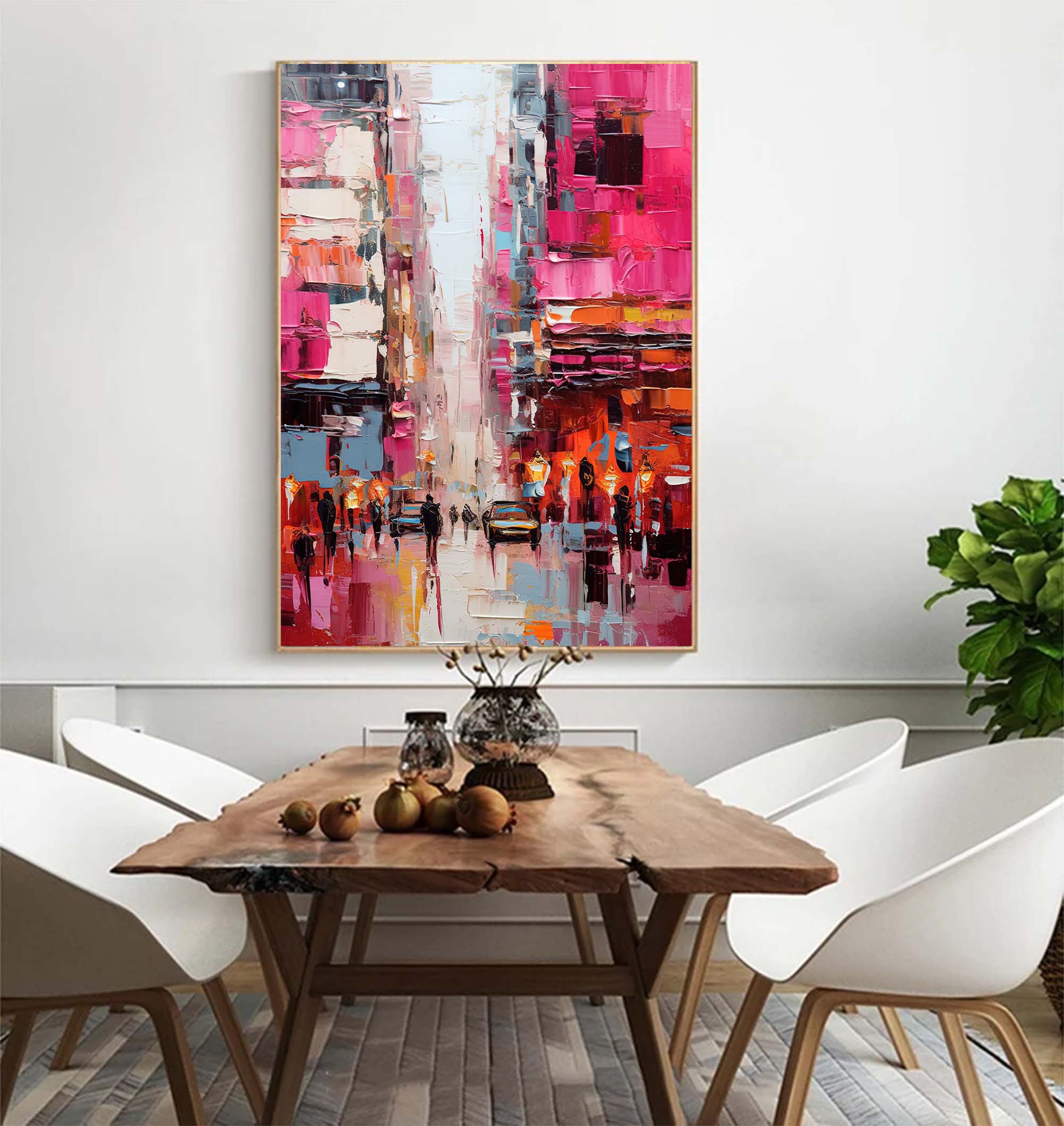 City Streets in Pink Hues Oil Painting