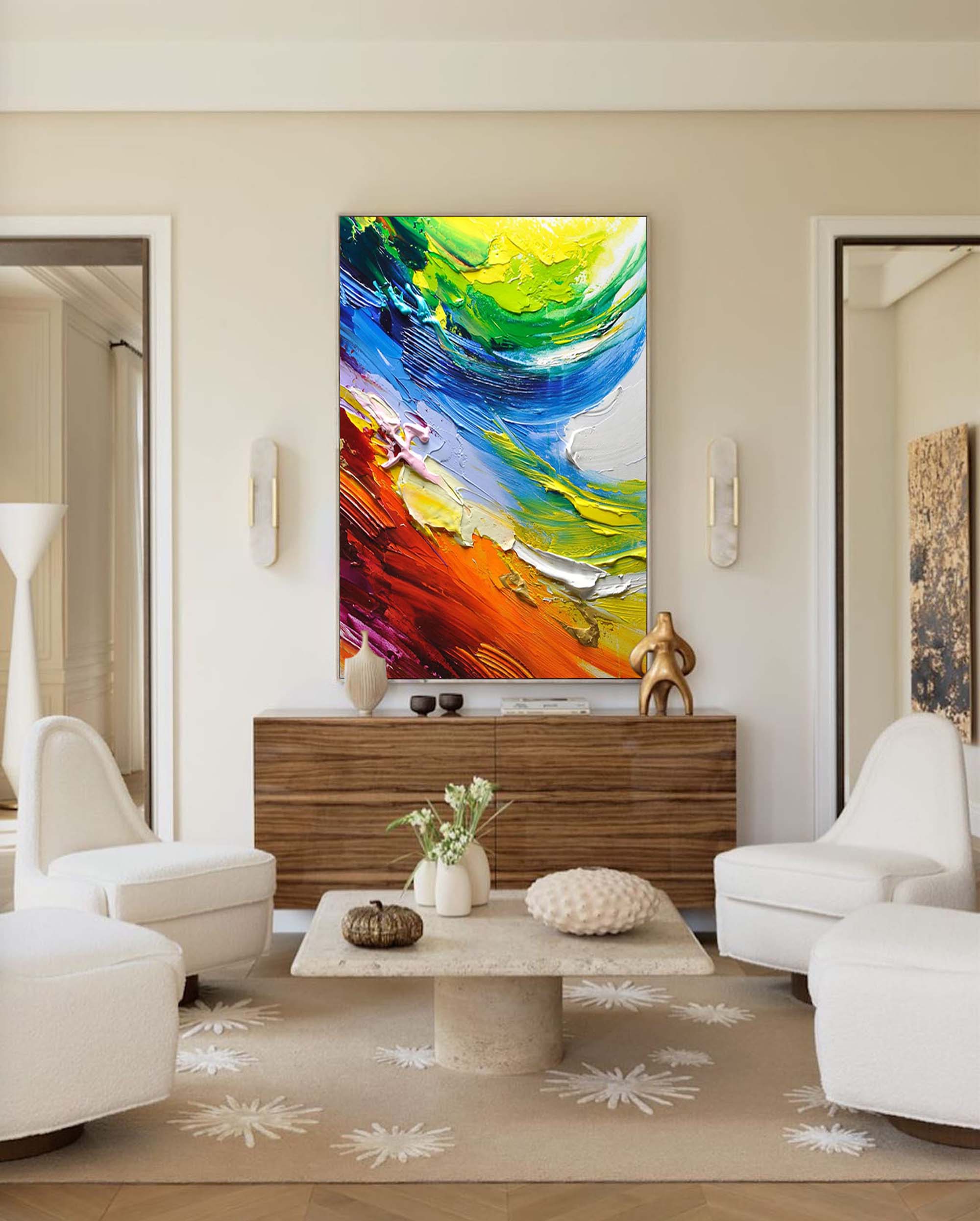 Dynamic Waves of Color Abstract Palette Knife Art