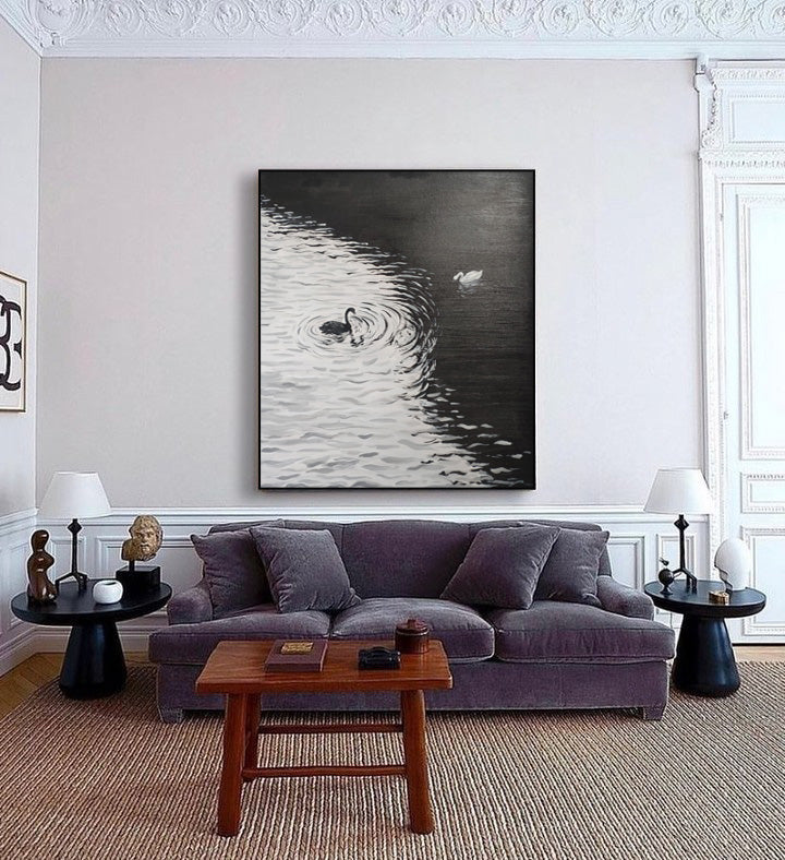 Monochrome Swans in Serene Waters